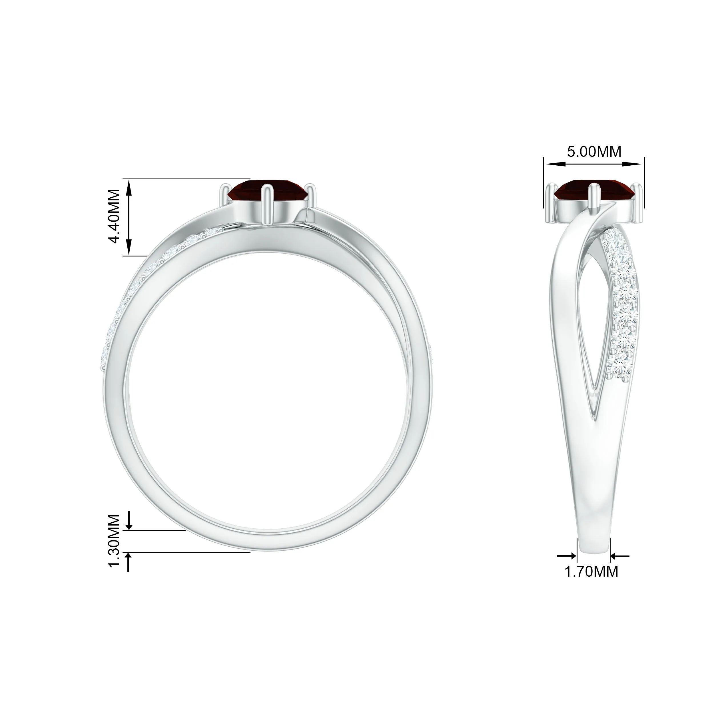 0.50 CT Garnet Solitaire and Diamond Infinity Ring