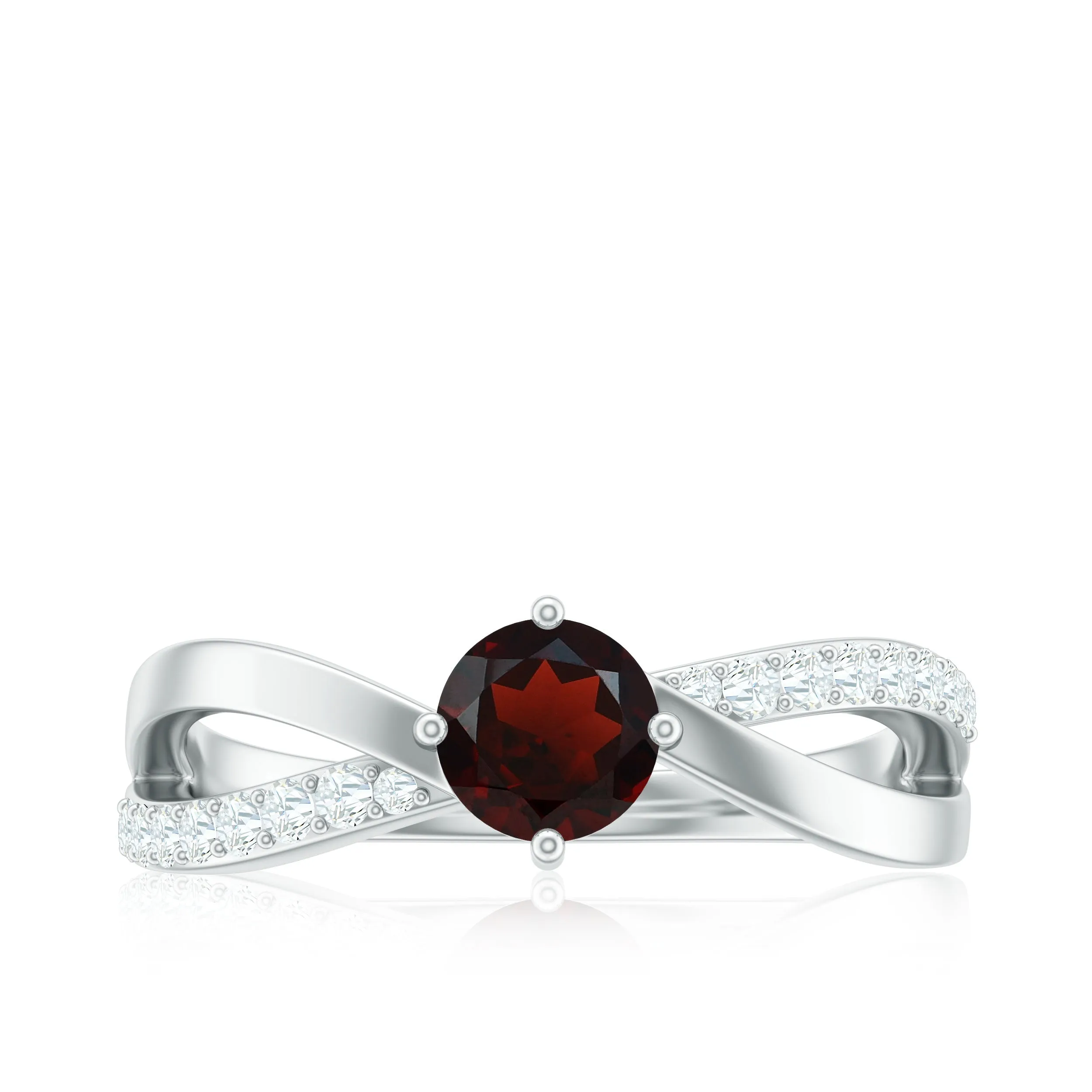 0.50 CT Garnet Solitaire and Diamond Infinity Ring