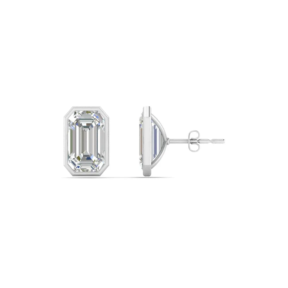 0.50 To 5 Carat Lab Diamond Emerald Stud Bezel Set Earring For Women 14K Gold