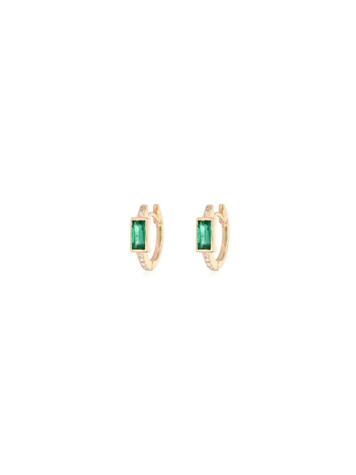 0.60ct Diamond Emerald 18K Gold Dainty Hoop Earrings