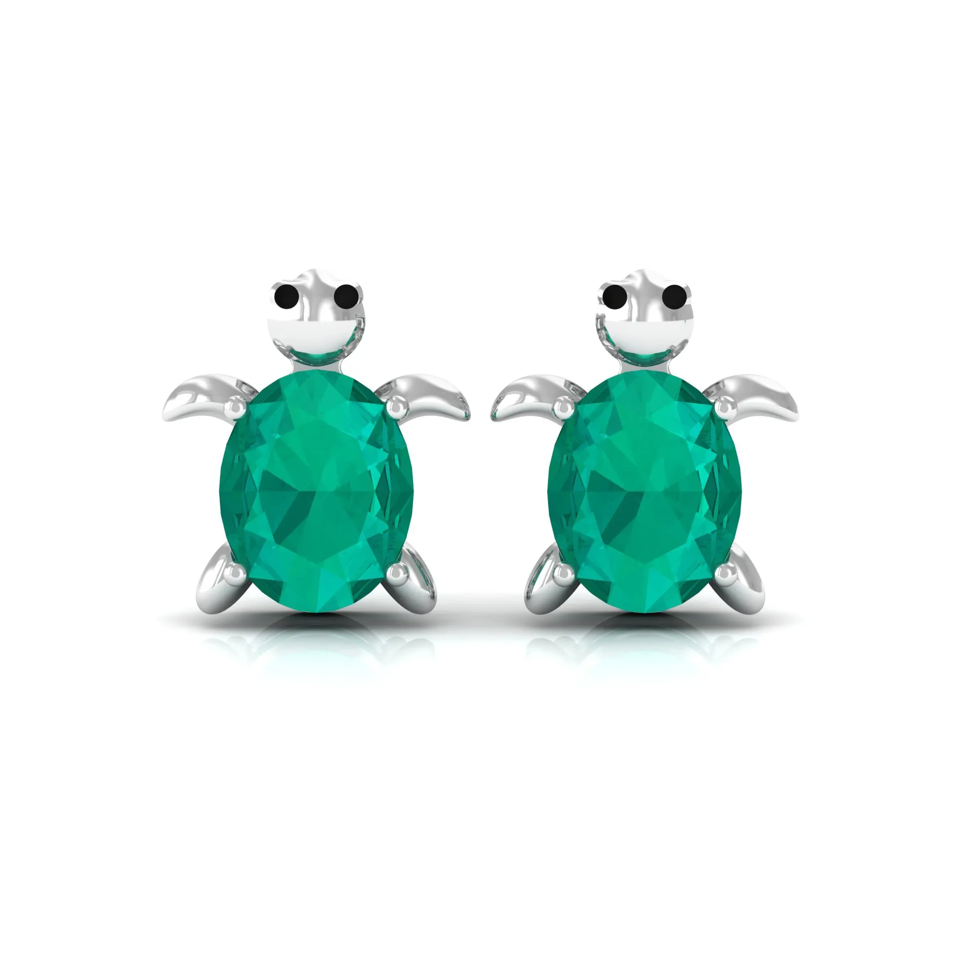 0.75 CT Oval Shaped Emerald Solitaire Turtle Stud Earrings