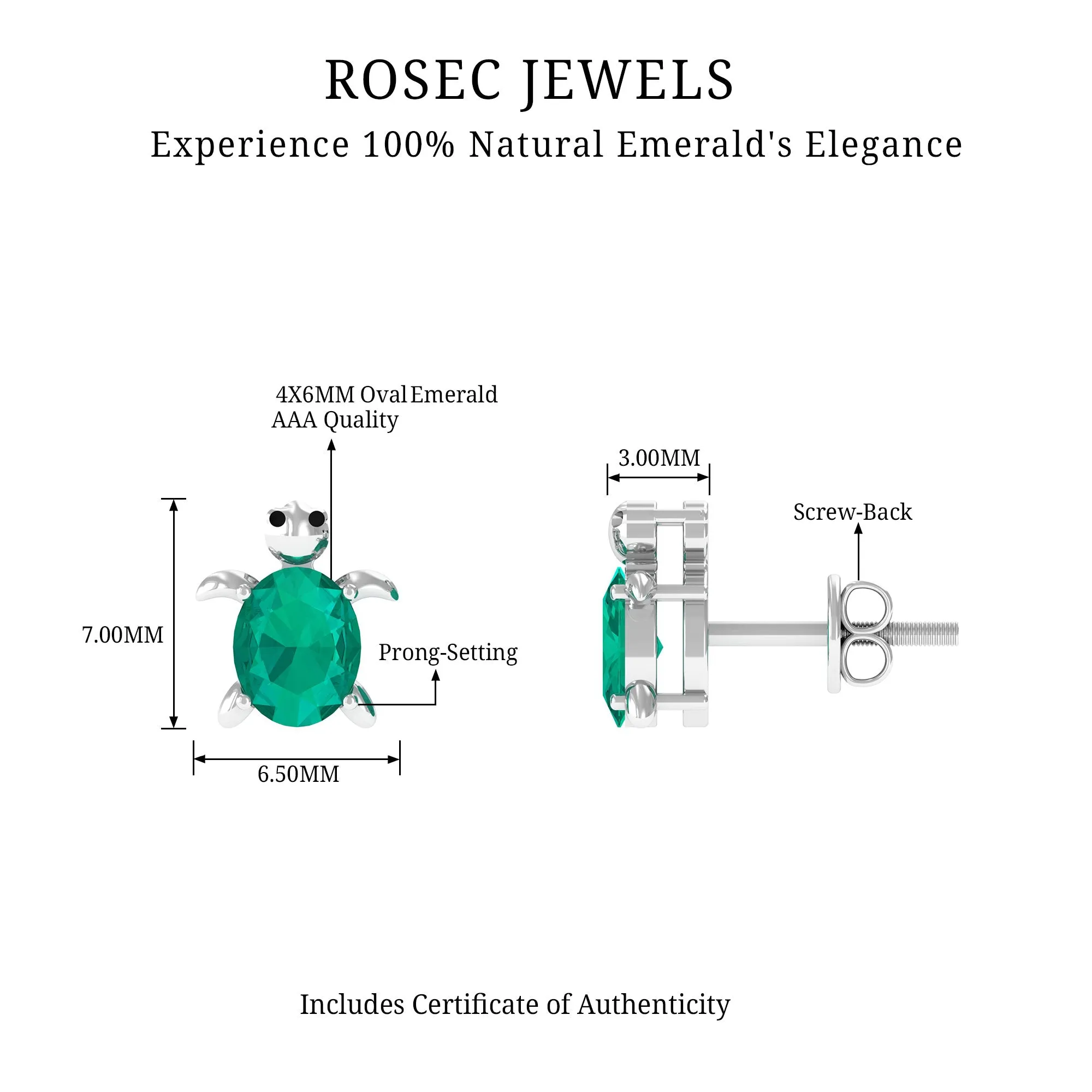 0.75 CT Oval Shaped Emerald Solitaire Turtle Stud Earrings
