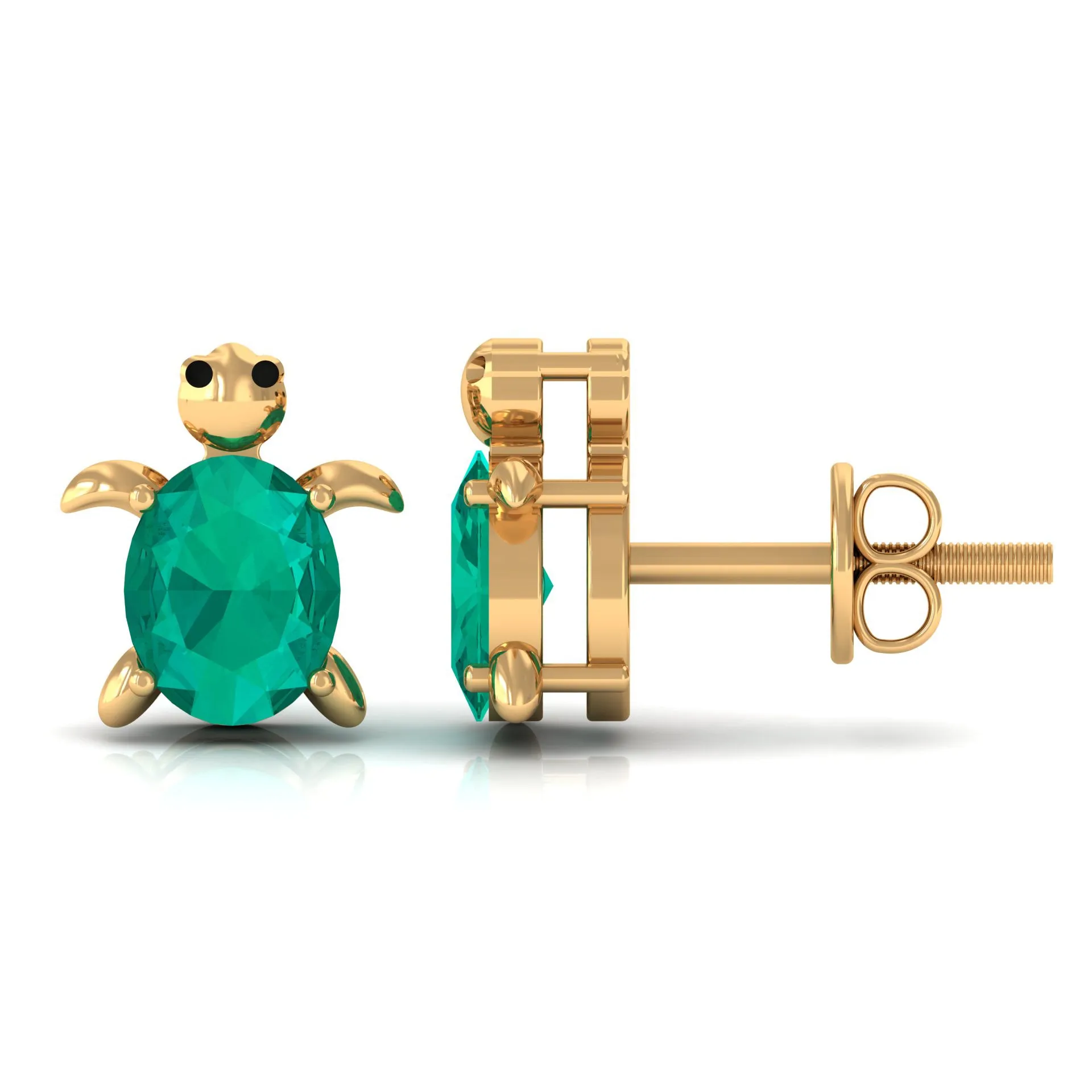 0.75 CT Oval Shaped Emerald Solitaire Turtle Stud Earrings