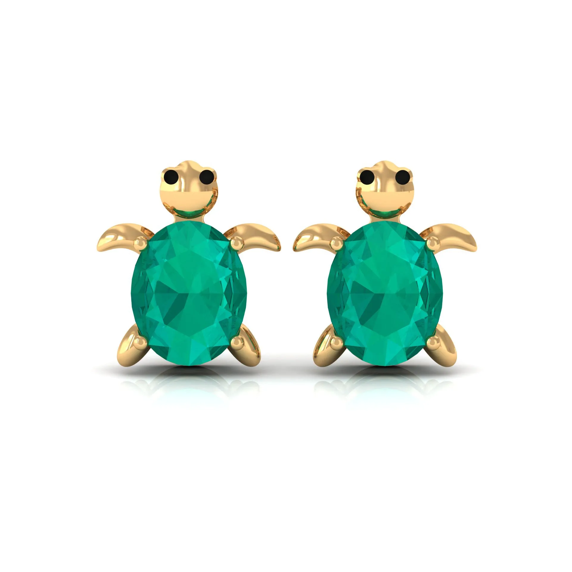 0.75 CT Oval Shaped Emerald Solitaire Turtle Stud Earrings