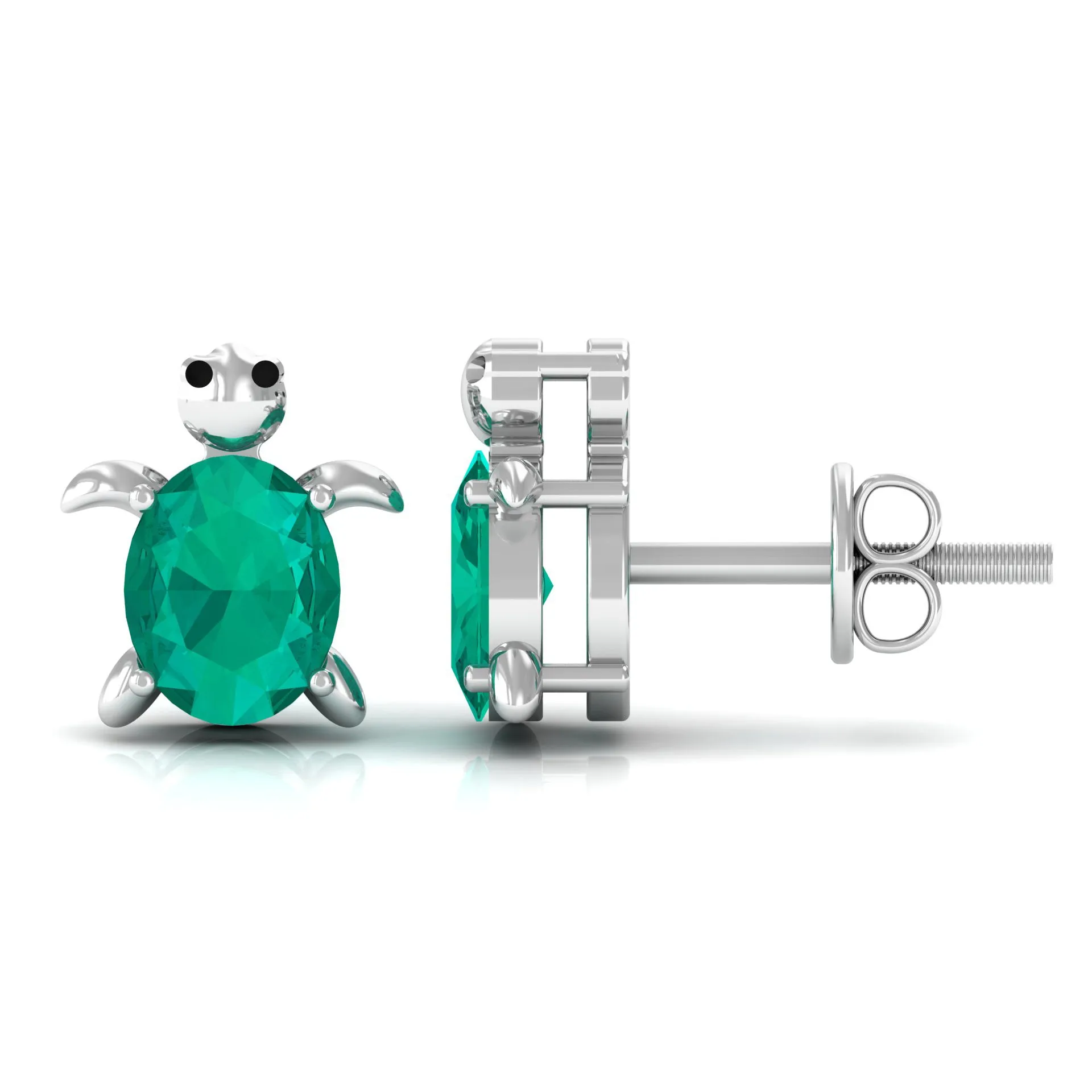 0.75 CT Oval Shaped Emerald Solitaire Turtle Stud Earrings