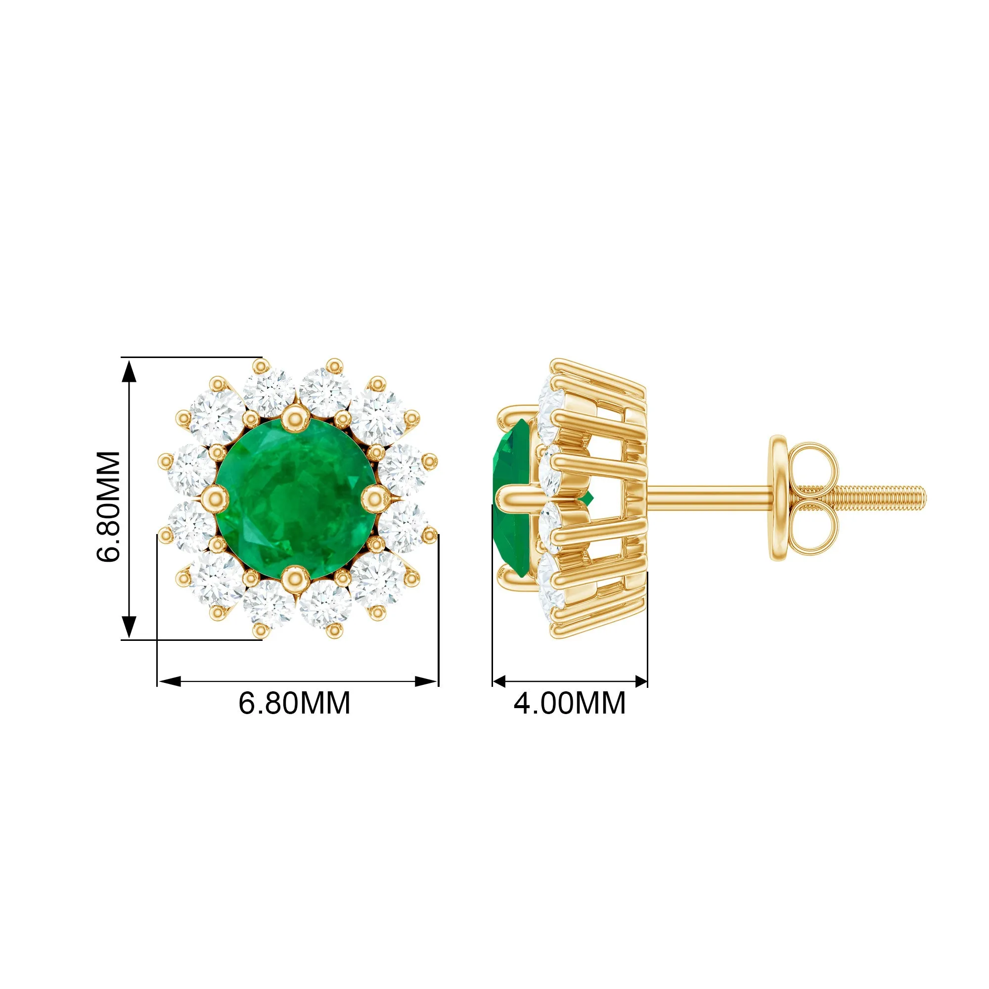 1 CT Emerald Stud Earrings with Diamond Halo