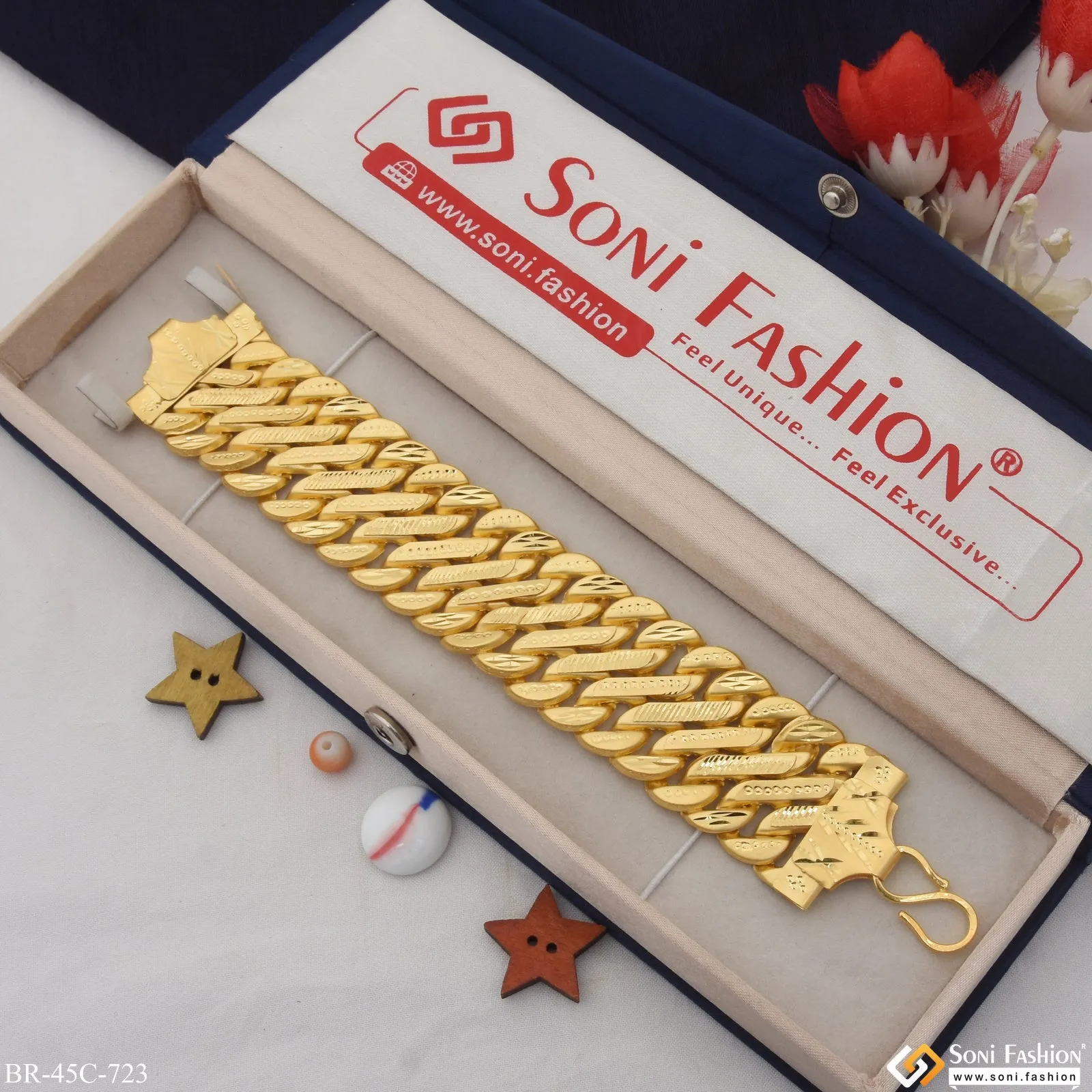 1 Gram Gold Plated Line Fashionable Design Pokal Bracelet For Men - Style C723