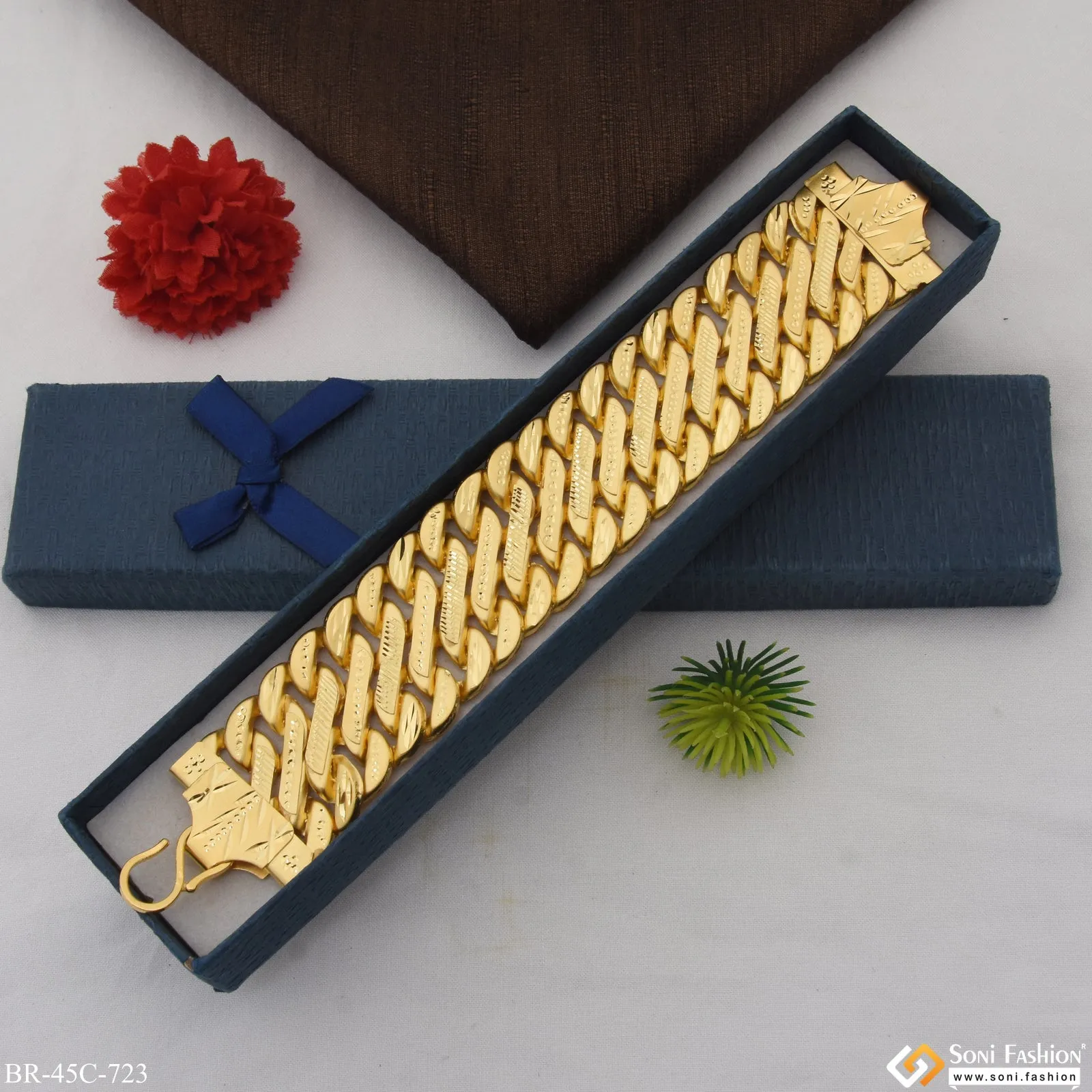 1 Gram Gold Plated Line Fashionable Design Pokal Bracelet For Men - Style C723