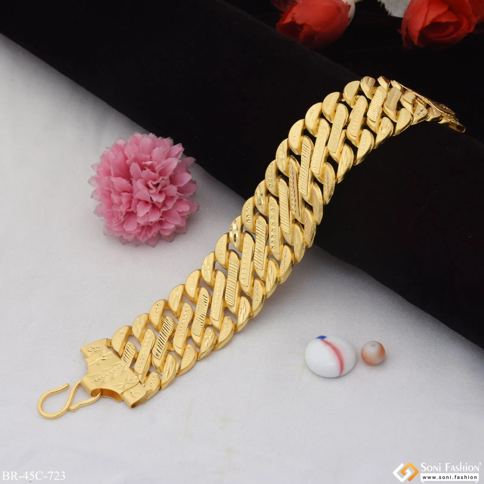 1 Gram Gold Plated Line Fashionable Design Pokal Bracelet For Men - Style C723