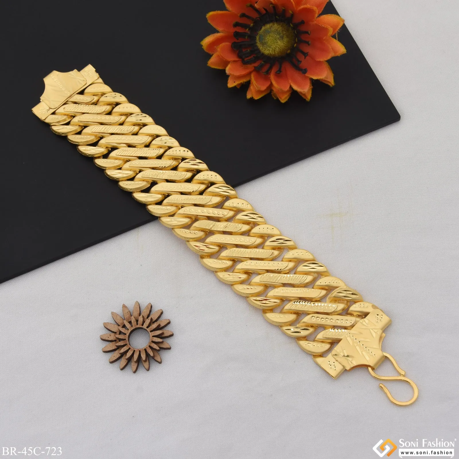 1 Gram Gold Plated Line Fashionable Design Pokal Bracelet For Men - Style C723