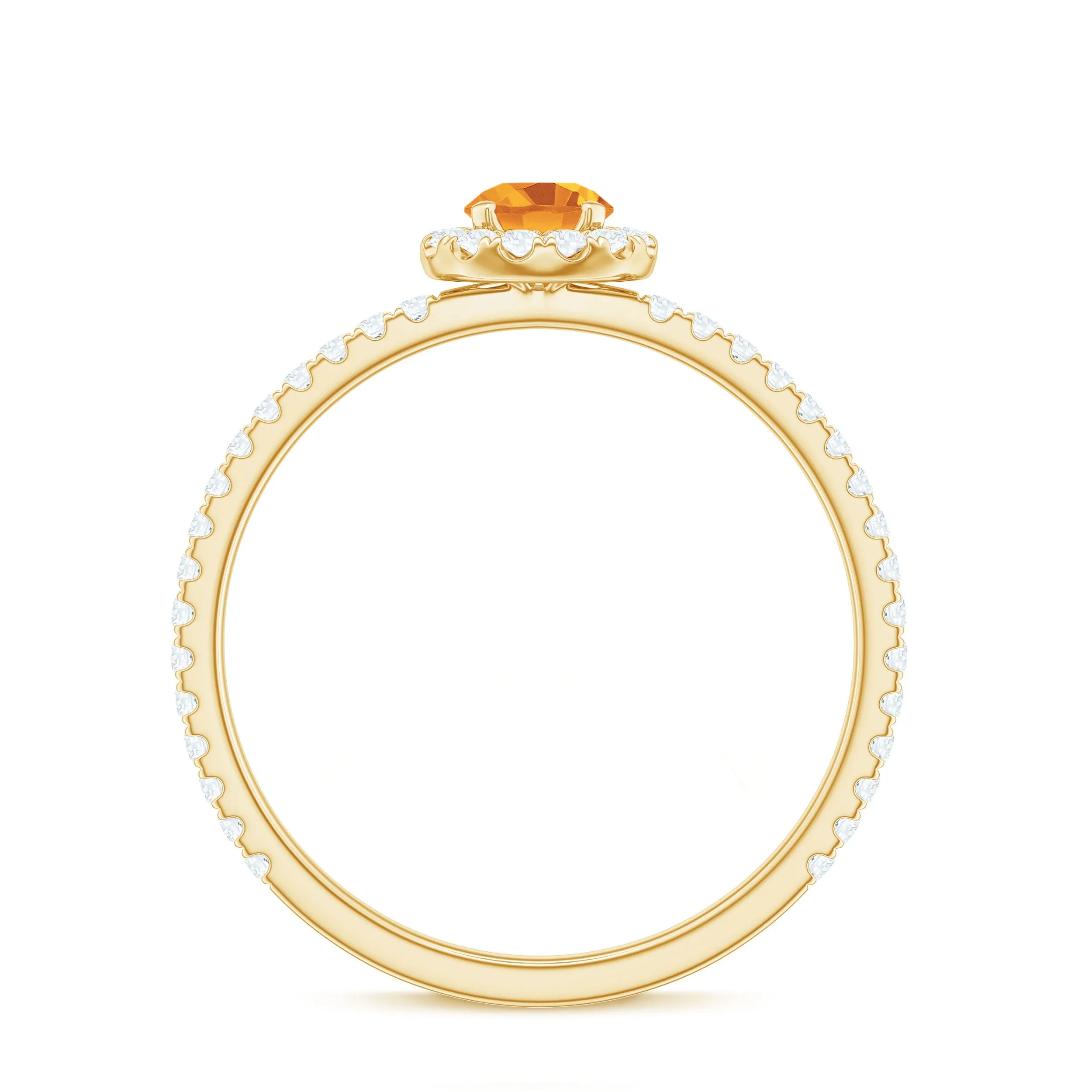 1/2 CT Citrine Solitaire Halo Ring with Diamond