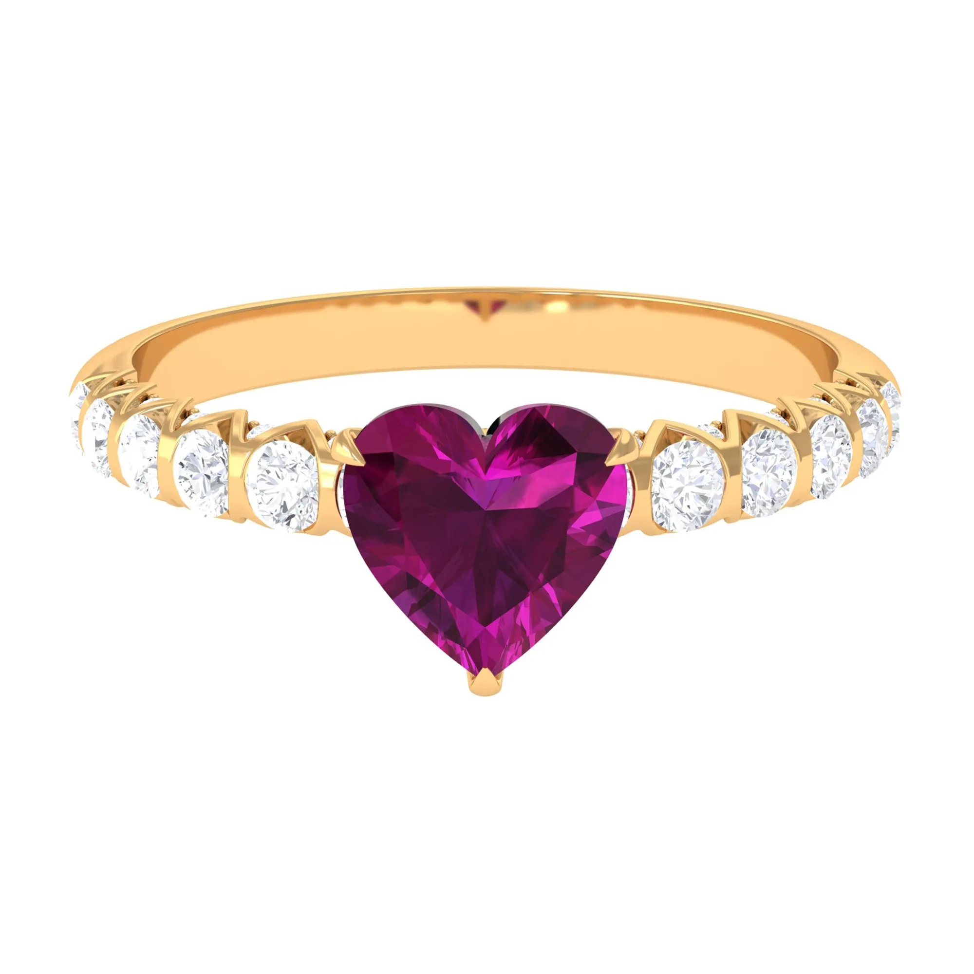 1.25 CT Claw Set Heart Shape Rhodolite and Diamond Engagement Ring
