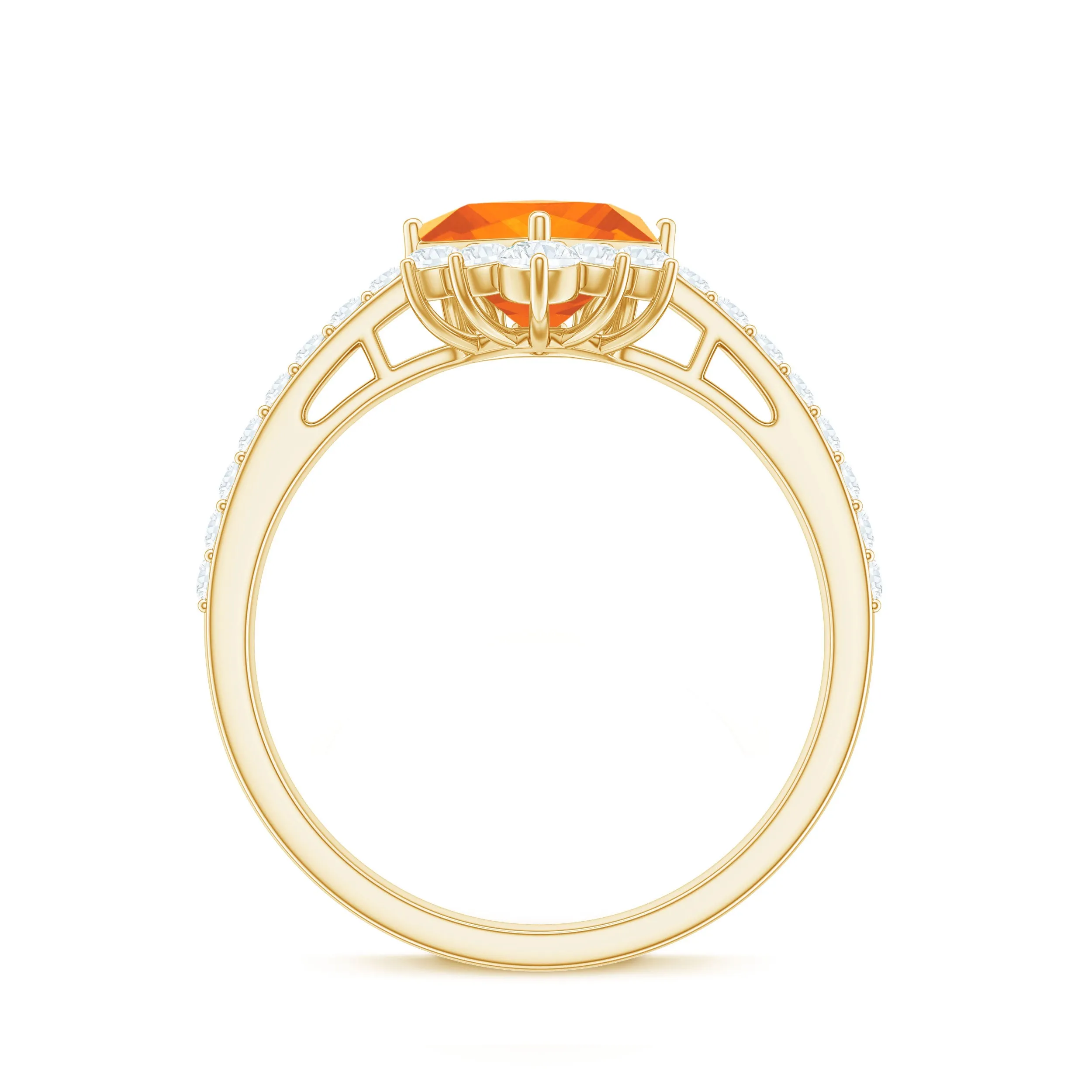1.25 CT Designer Fire Opal and Diamond Engagement Ring