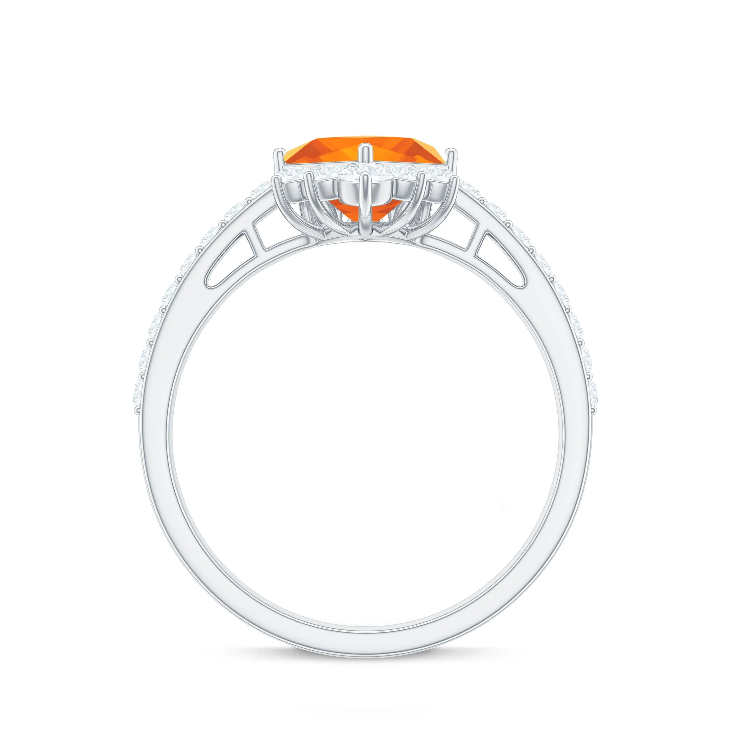 1.25 CT Designer Fire Opal and Diamond Engagement Ring