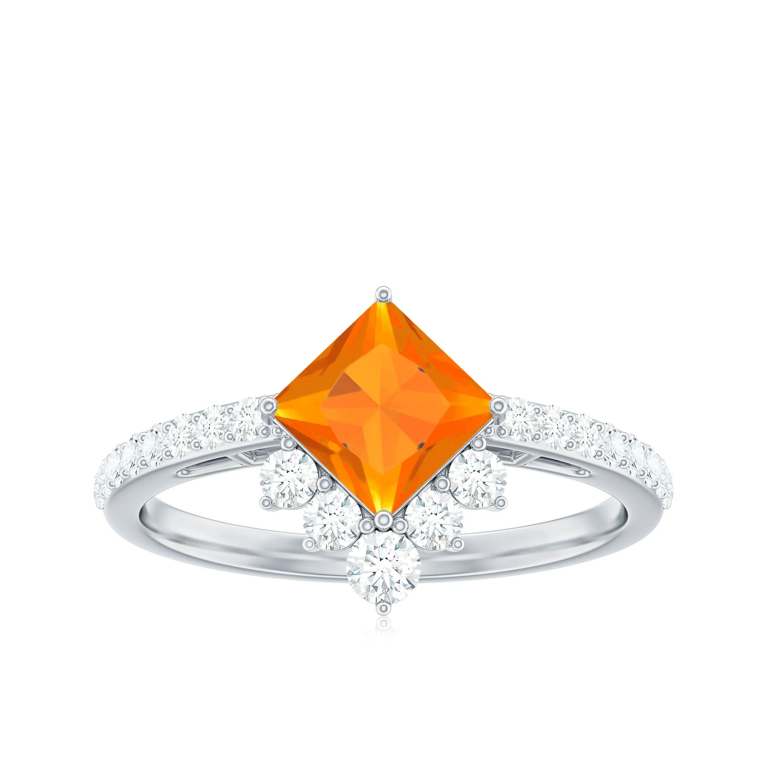 1.25 CT Designer Fire Opal and Diamond Engagement Ring