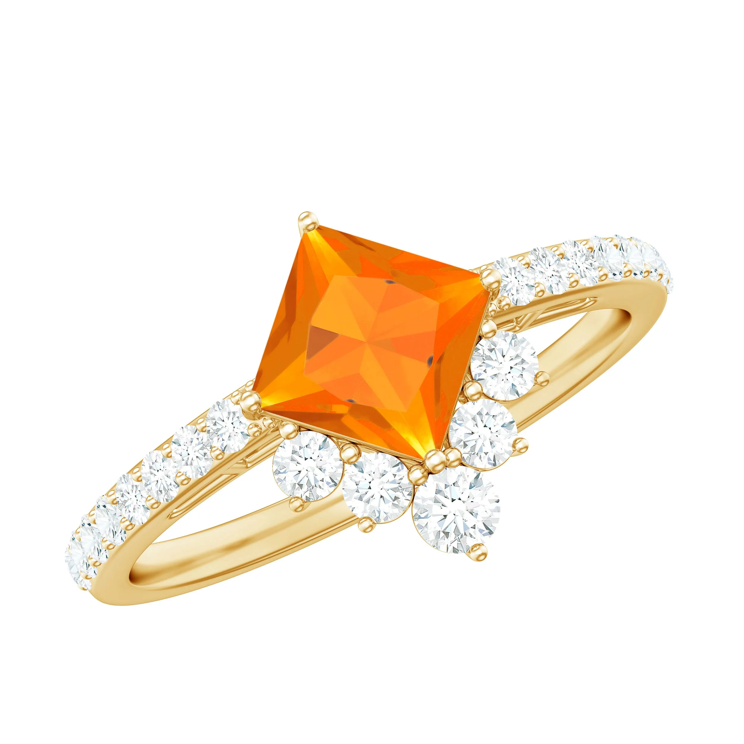 1.25 CT Designer Fire Opal and Diamond Engagement Ring