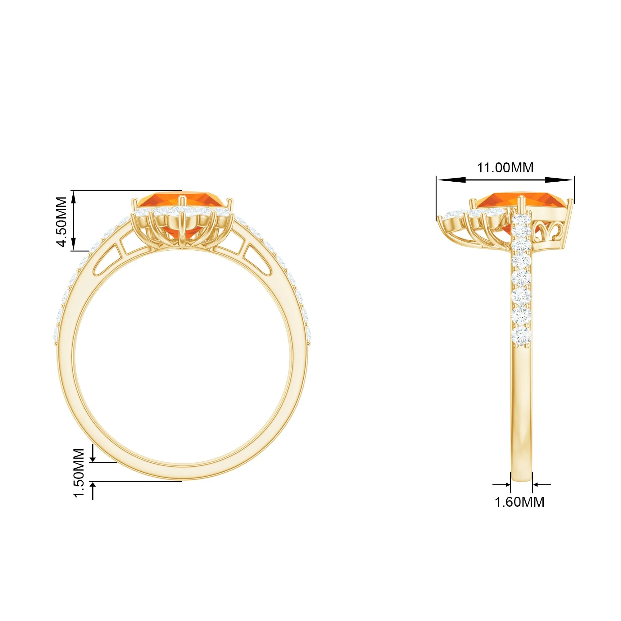 1.25 CT Designer Fire Opal and Diamond Engagement Ring