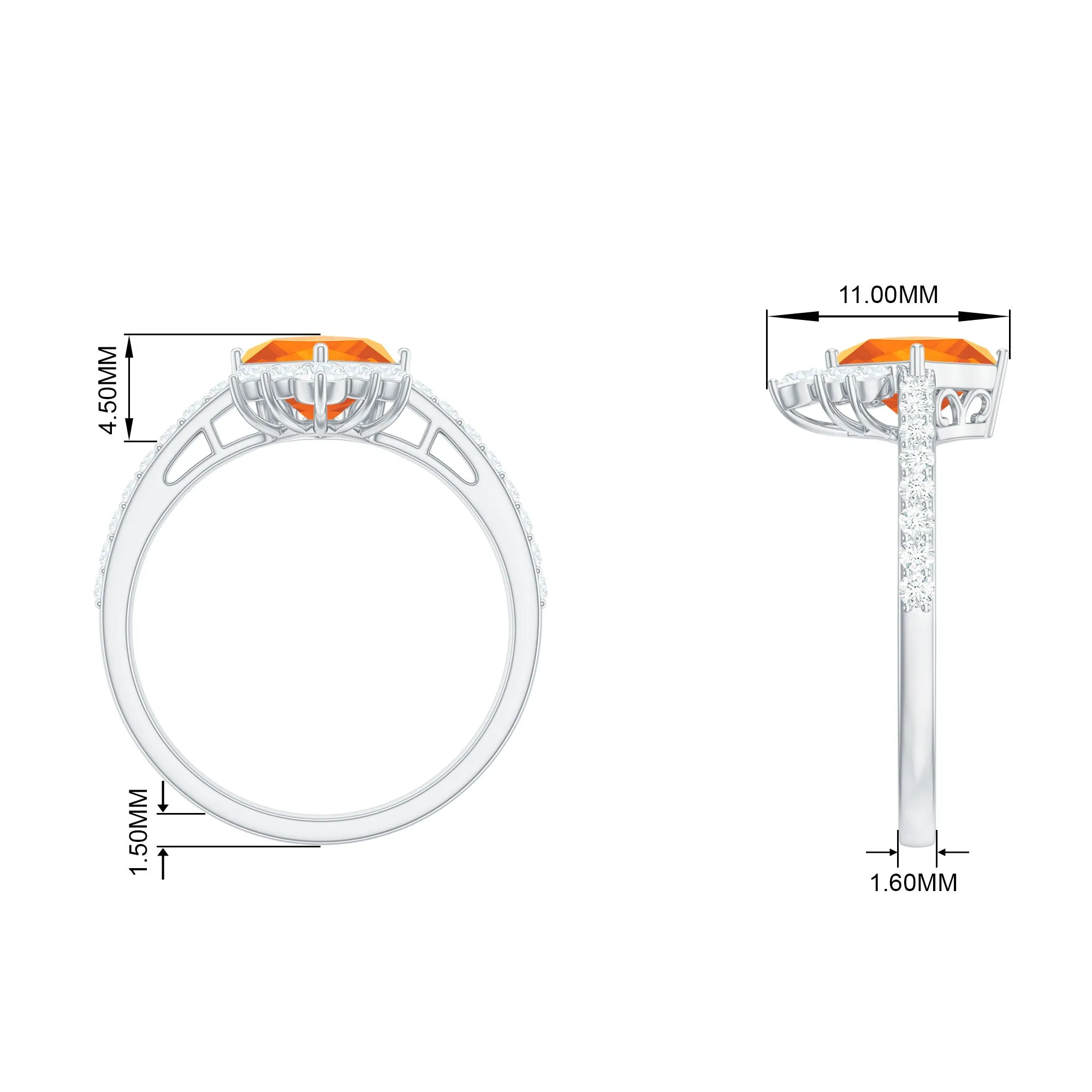 1.25 CT Designer Fire Opal and Diamond Engagement Ring