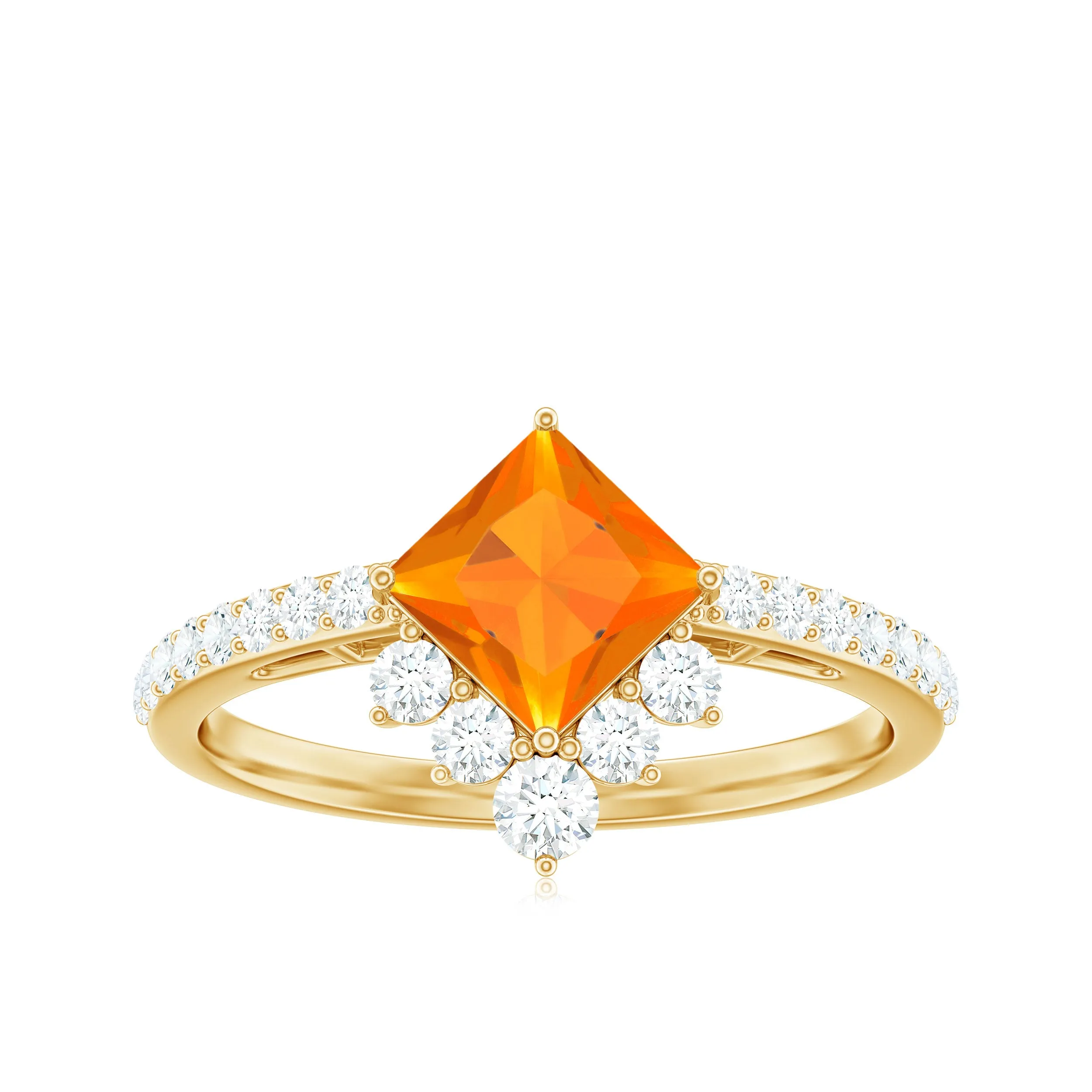 1.25 CT Designer Fire Opal and Diamond Engagement Ring