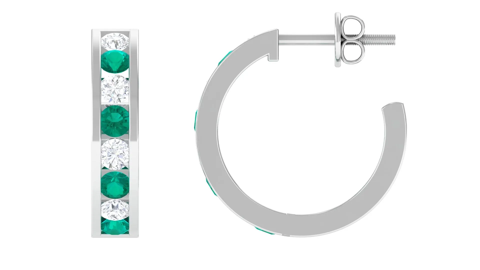 1.25 CT Minimal Emerald and Moissanite Hoop Earrings