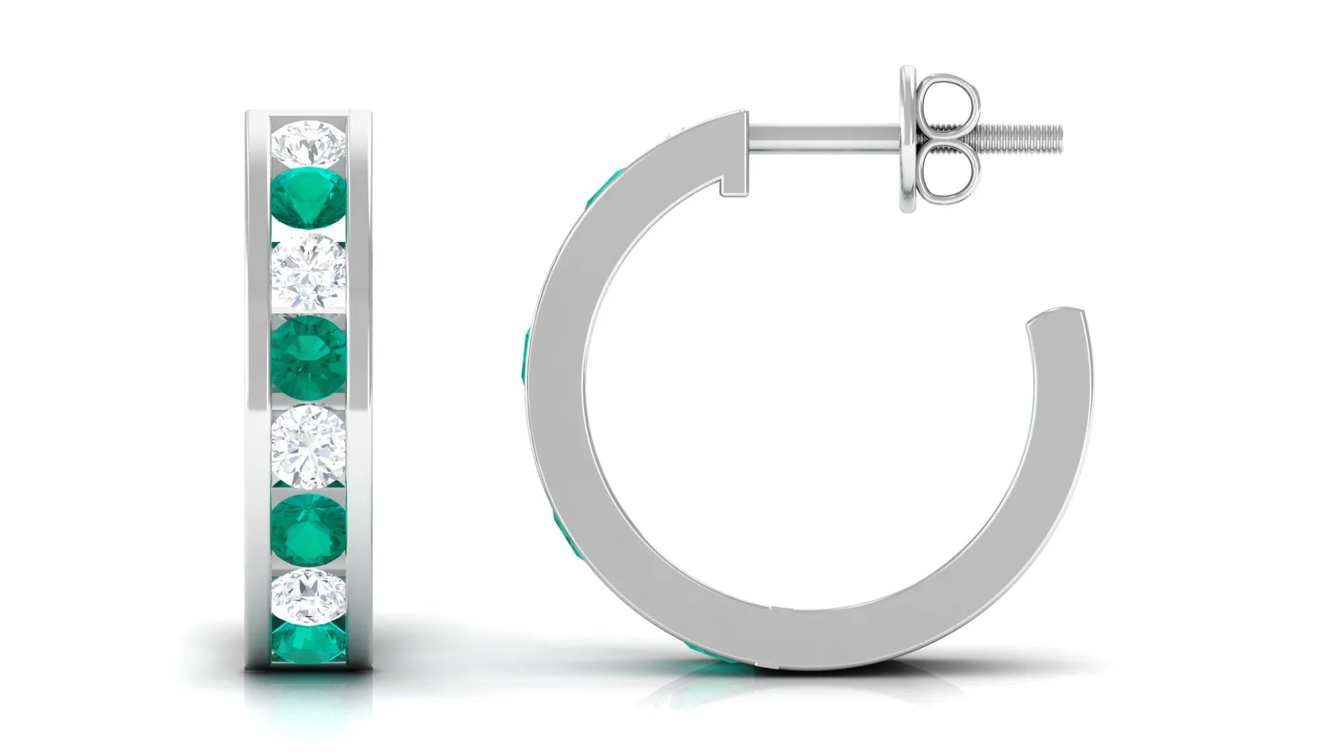 1.25 CT Minimal Emerald and Moissanite Hoop Earrings