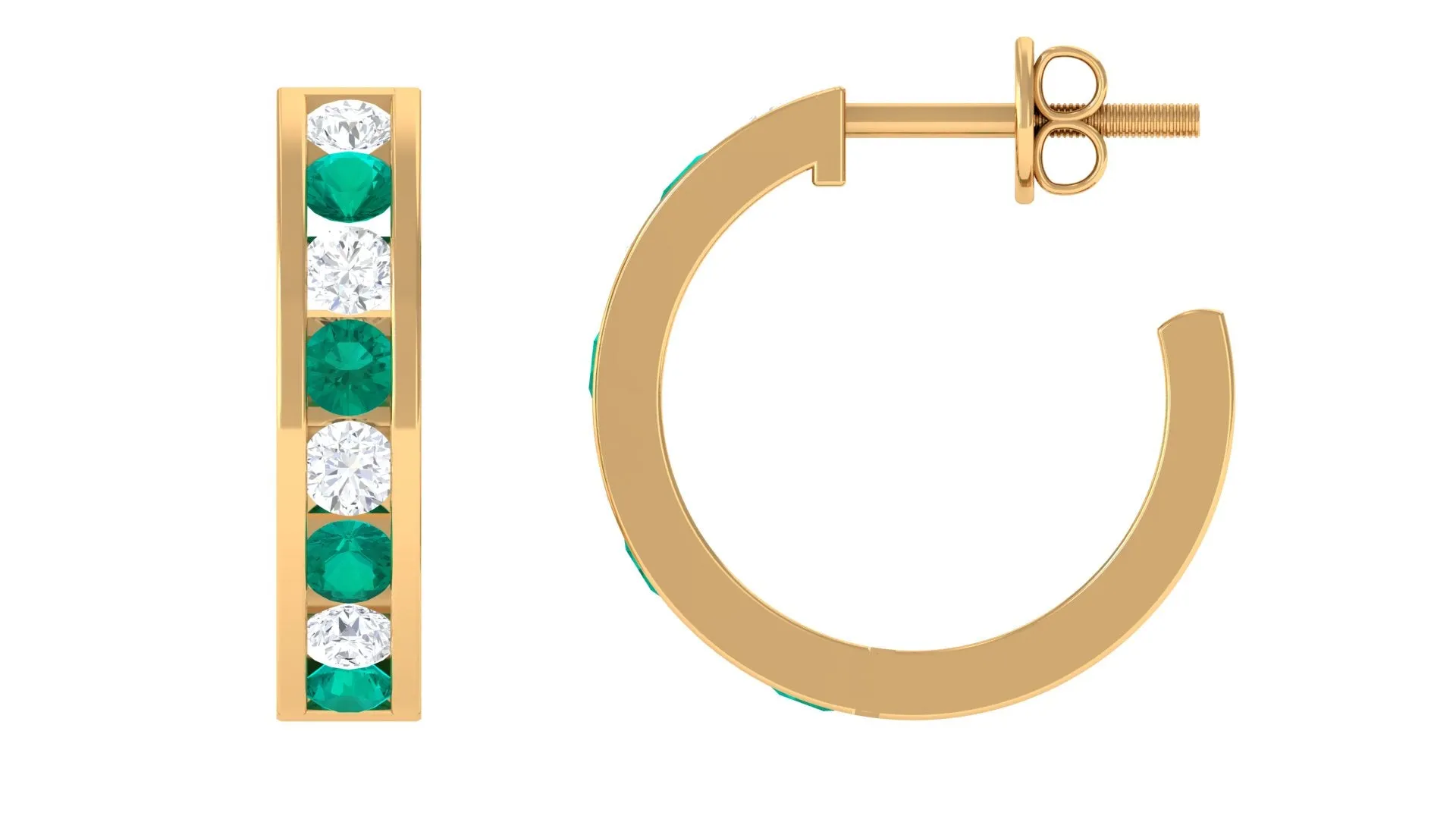 1.25 CT Minimal Emerald and Moissanite Hoop Earrings