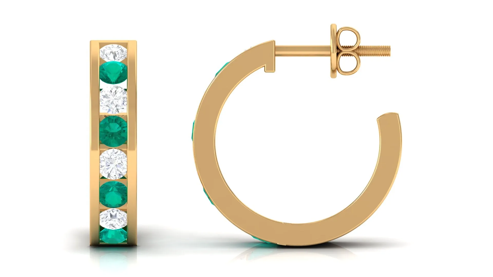 1.25 CT Minimal Emerald and Moissanite Hoop Earrings