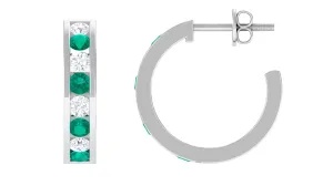 1.25 CT Minimal Emerald and Moissanite Hoop Earrings