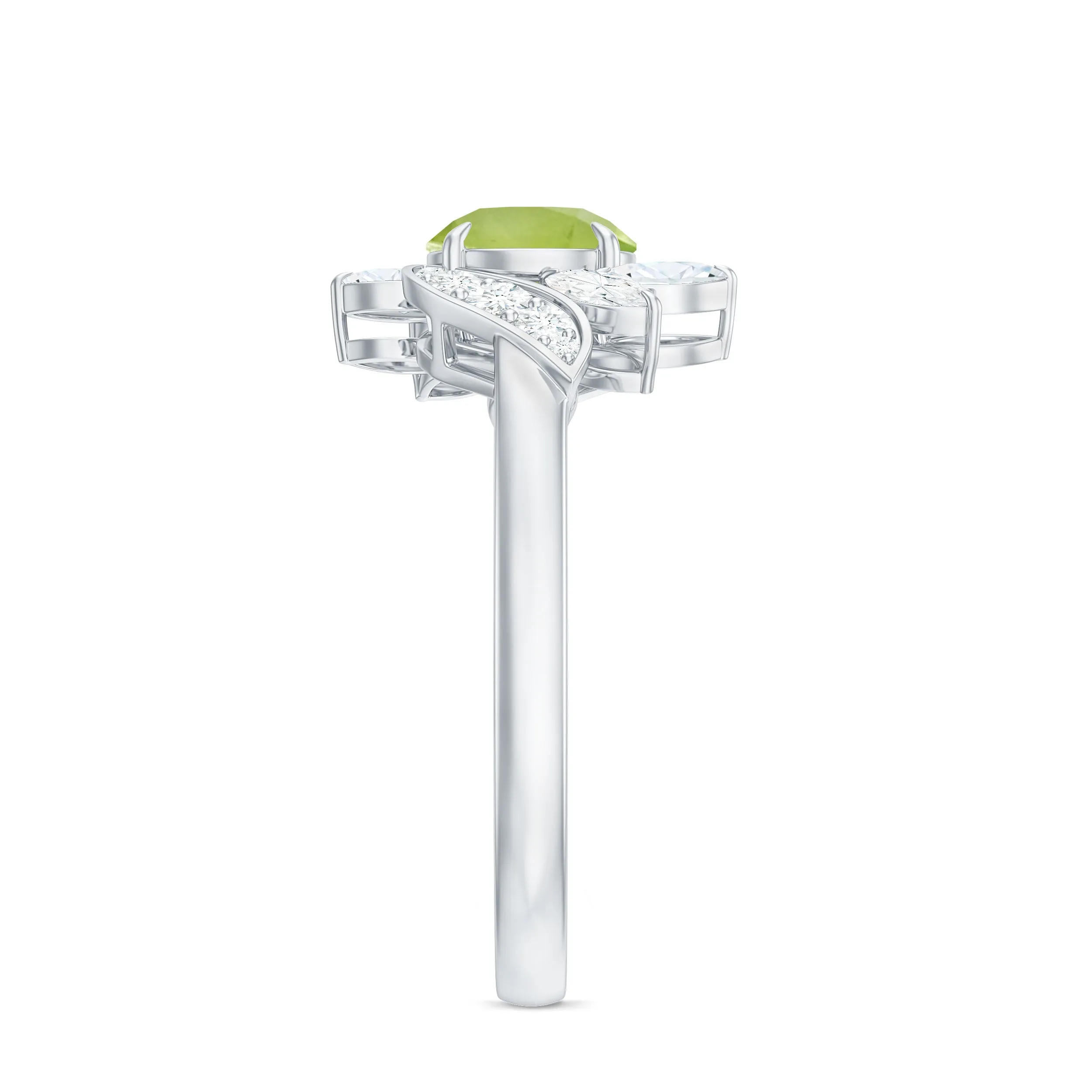 1.25 CT Peridot Flower Engagement Ring with Diamond