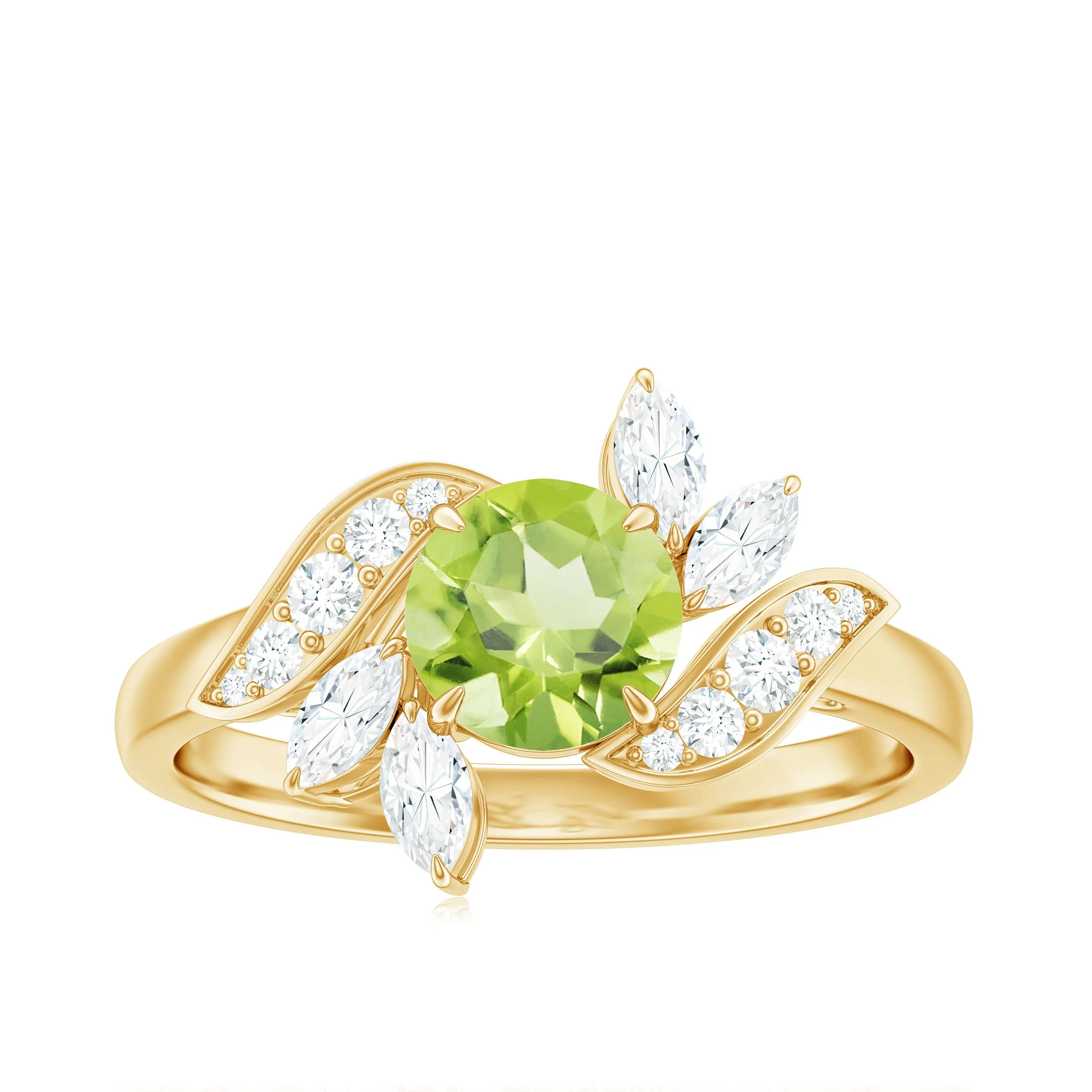 1.25 CT Peridot Flower Engagement Ring with Diamond