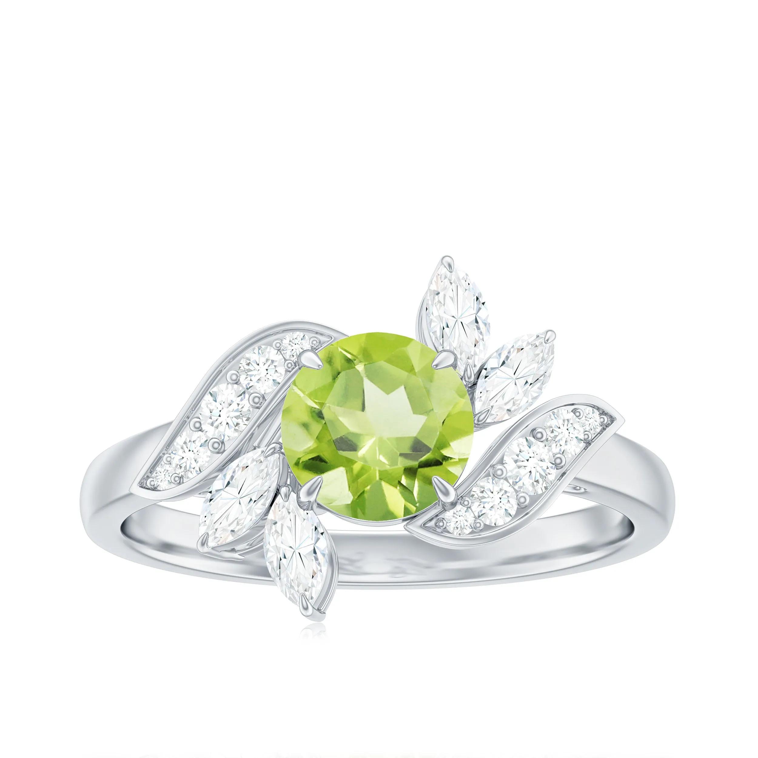 1.25 CT Peridot Flower Engagement Ring with Diamond