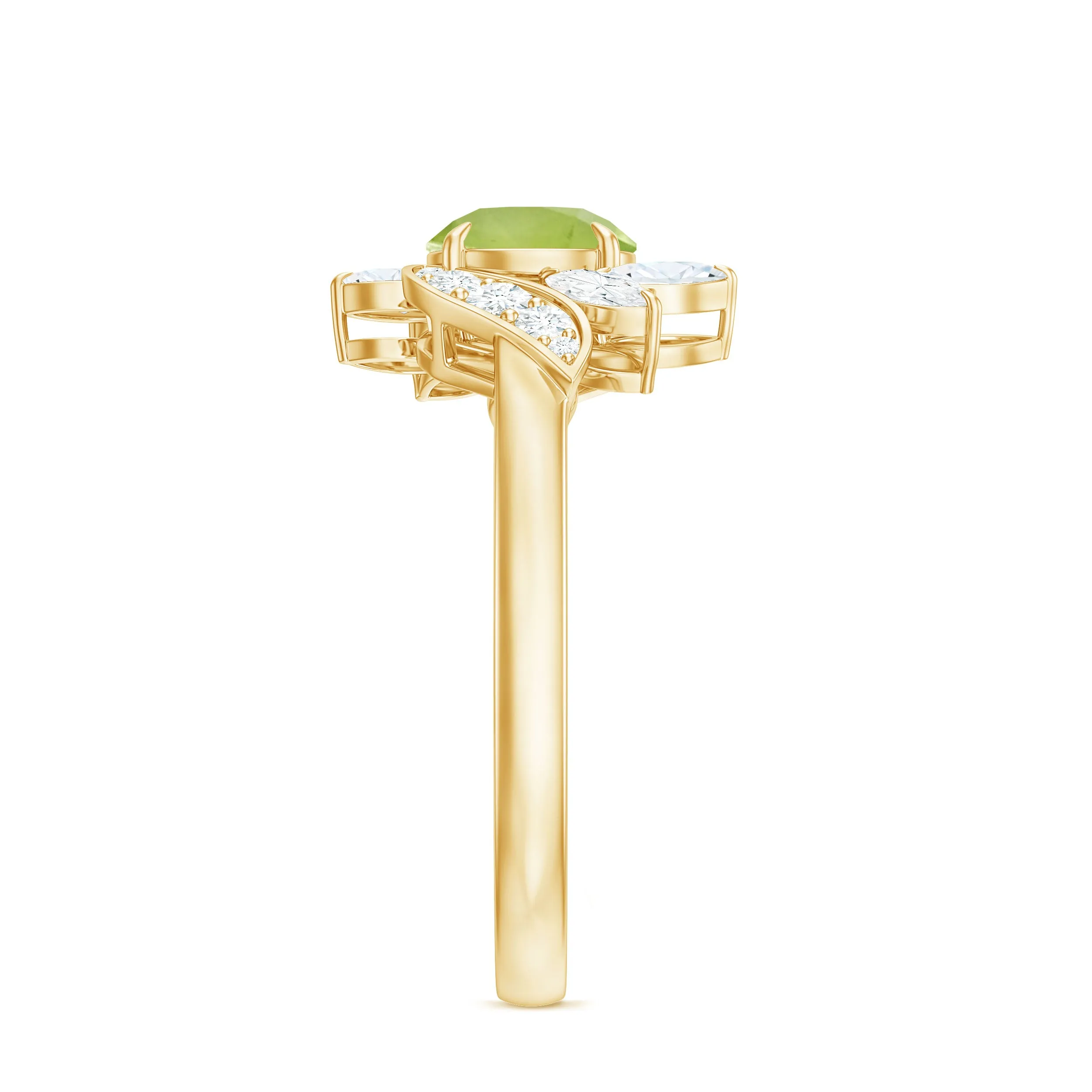 1.25 CT Peridot Flower Engagement Ring with Diamond
