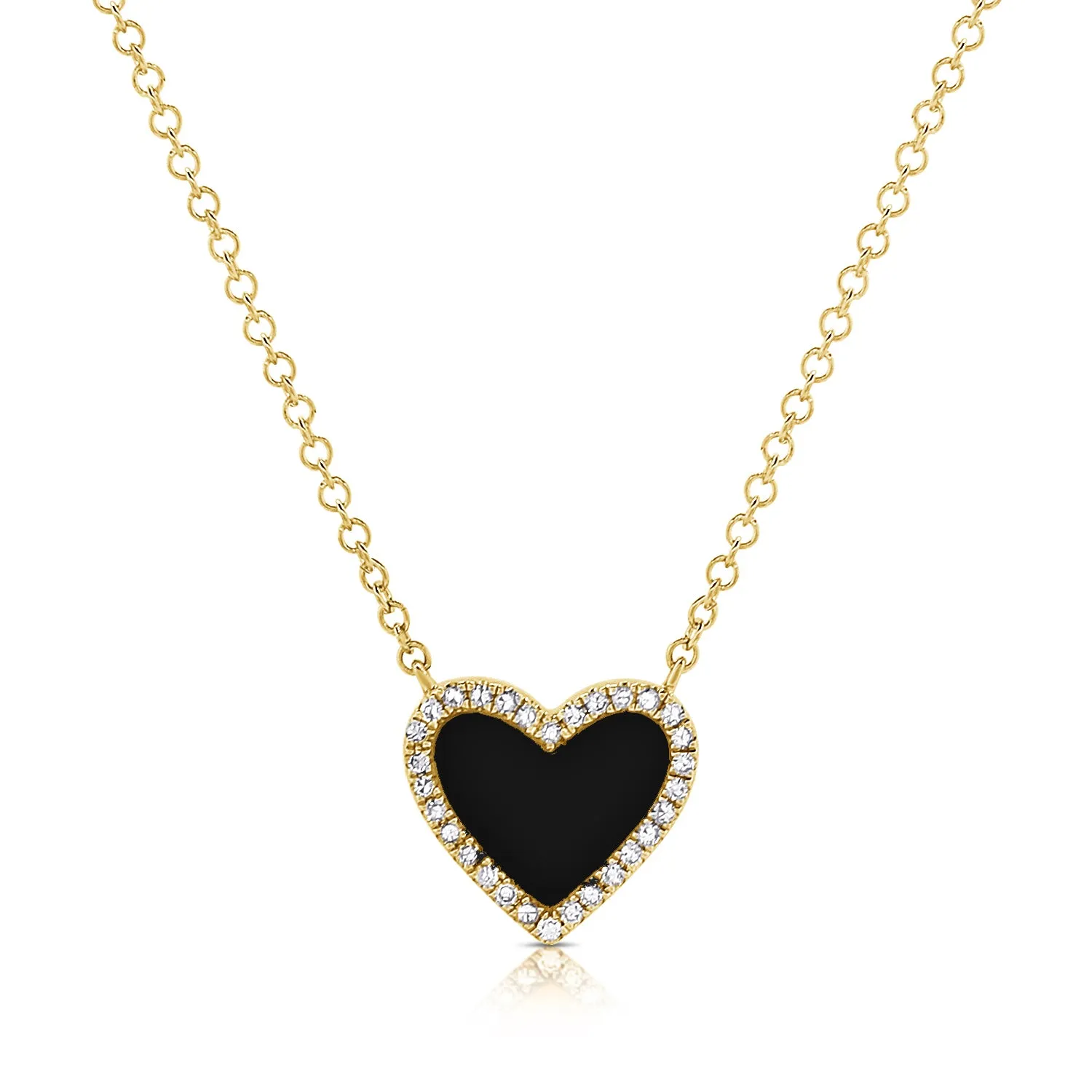 14K Gold Onyx & Diamond Heart Necklace