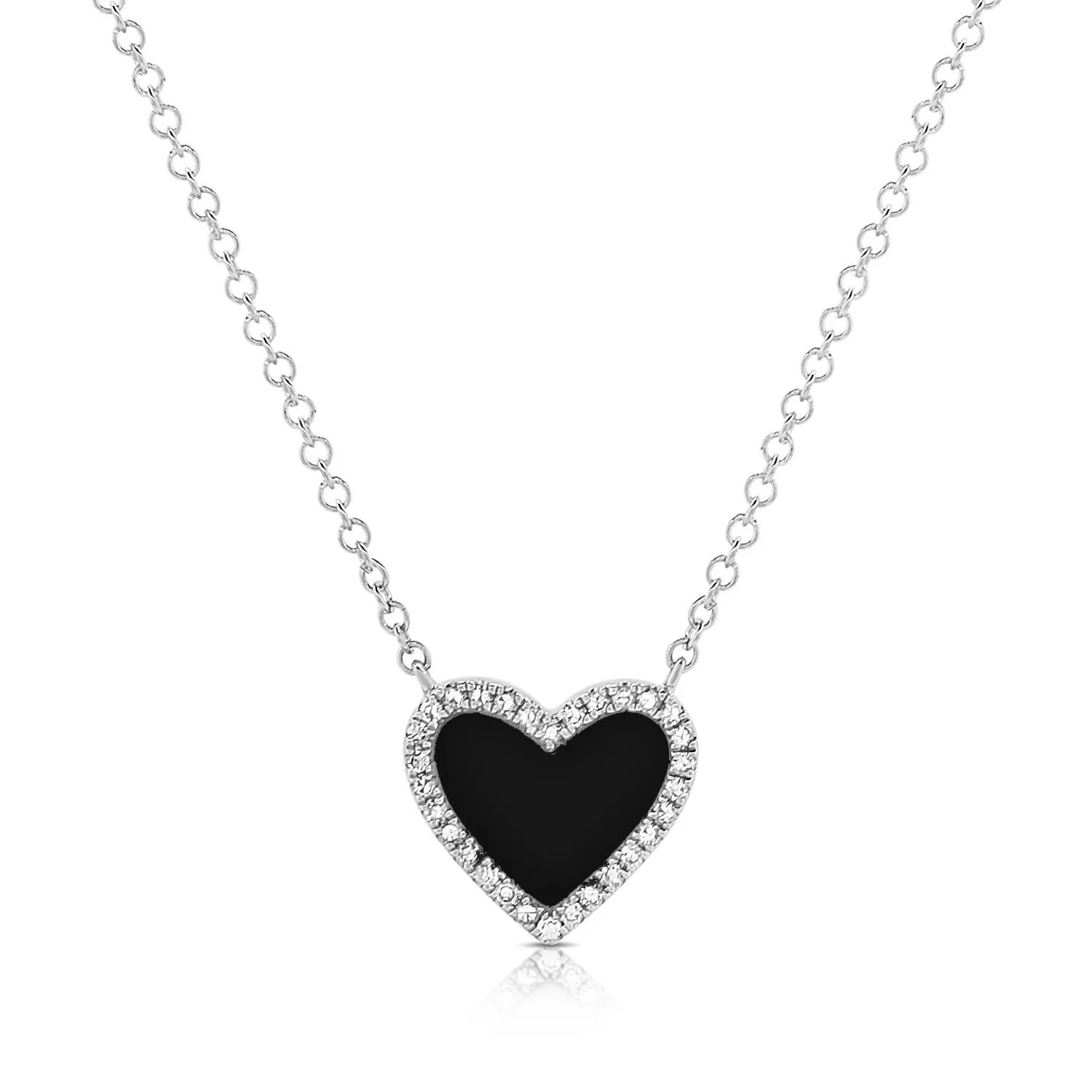 14K Gold Onyx & Diamond Heart Necklace