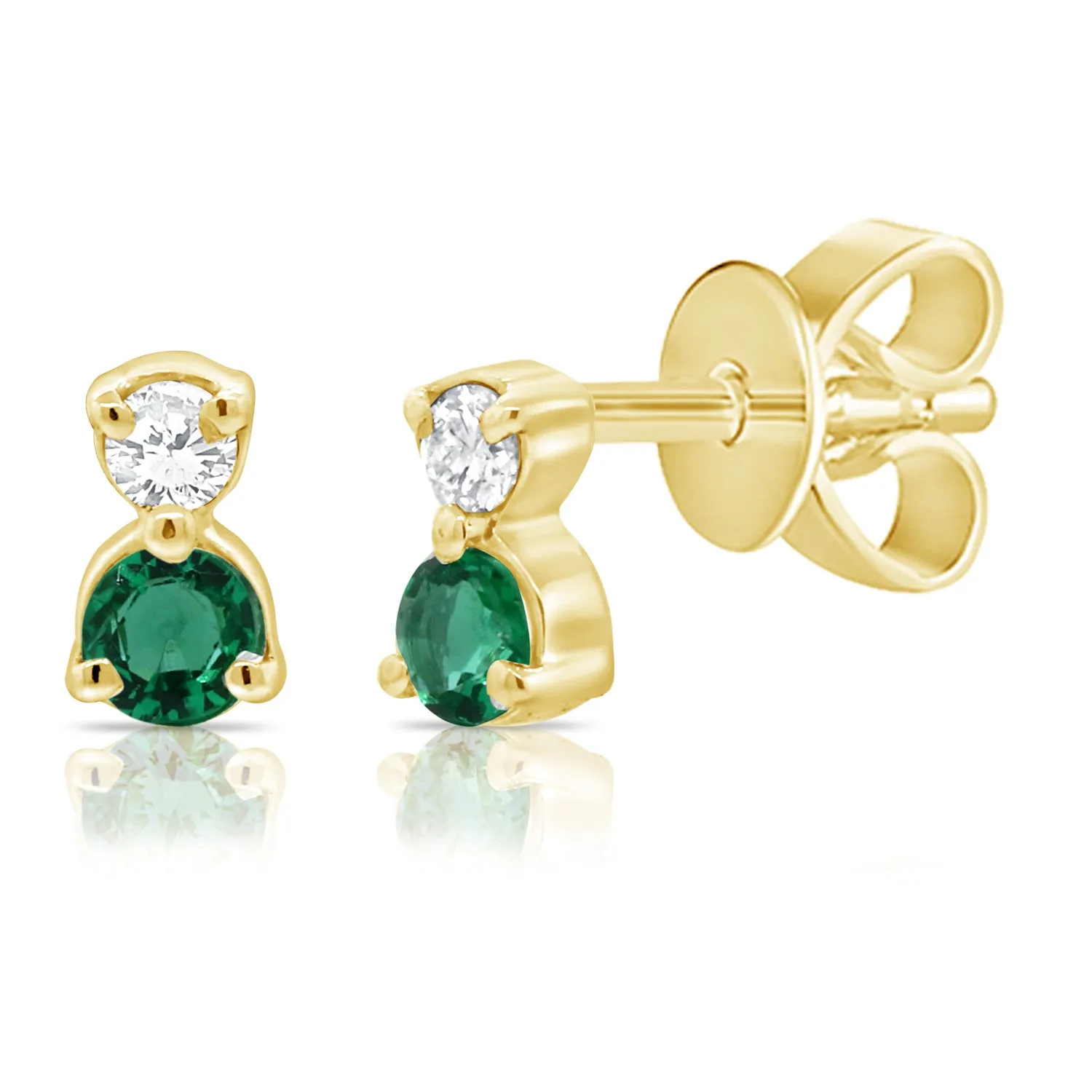 14K White Gold Diamond   Emerald Mini Stud Earrings