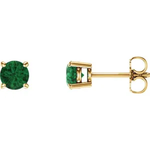 14K Yellow 5 mm Lab-Grown Emerald Stud Earrings