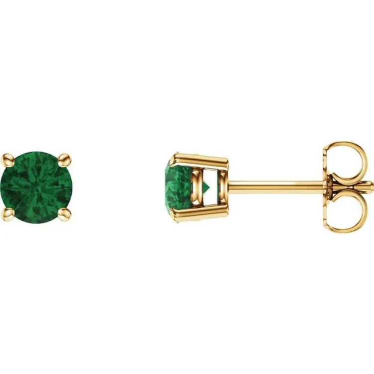 14K Yellow 5 mm Lab-Grown Emerald Stud Earrings