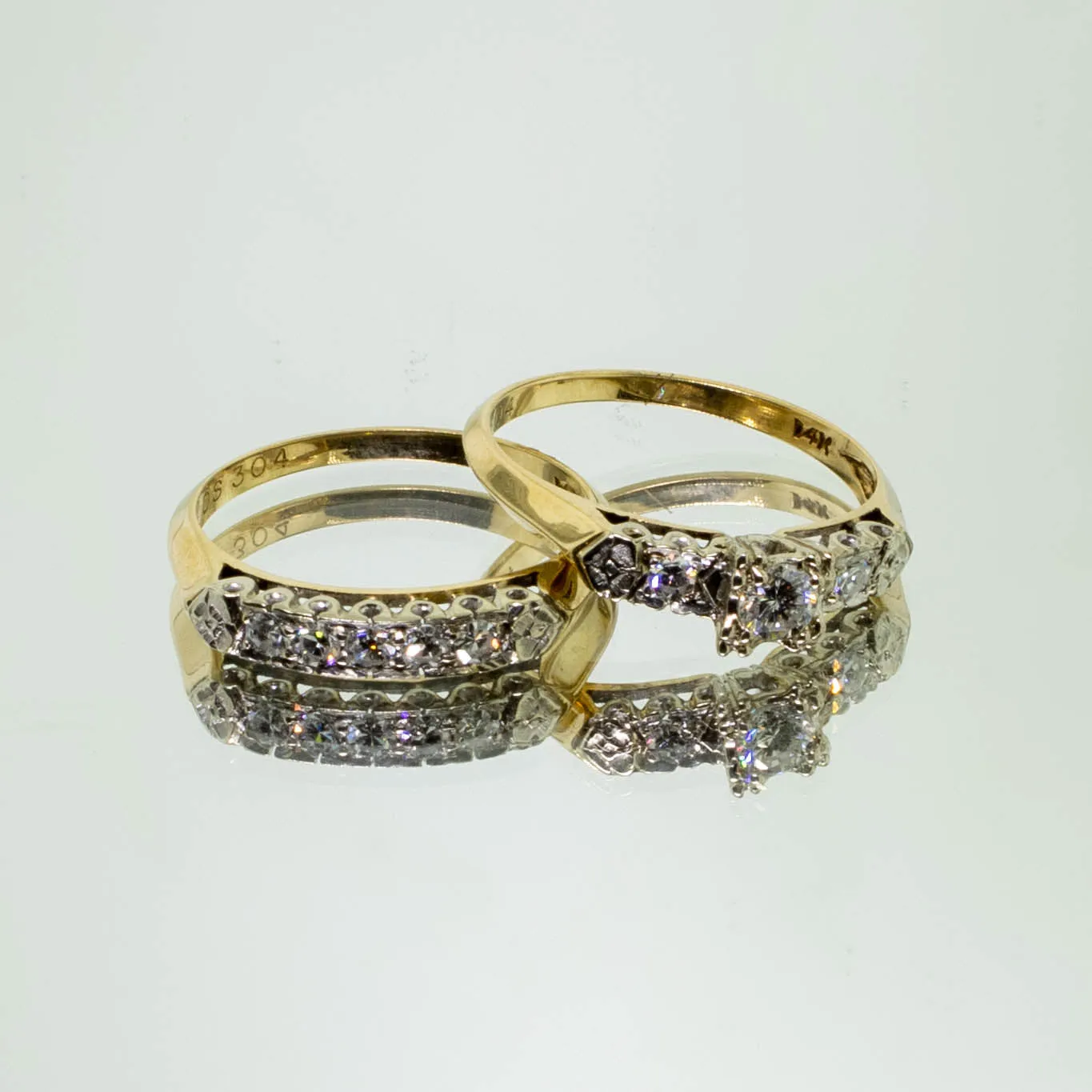 14K Yellow and White Gold Wedding Set .45CTTW Size 6.25 (Estate Jewelry)