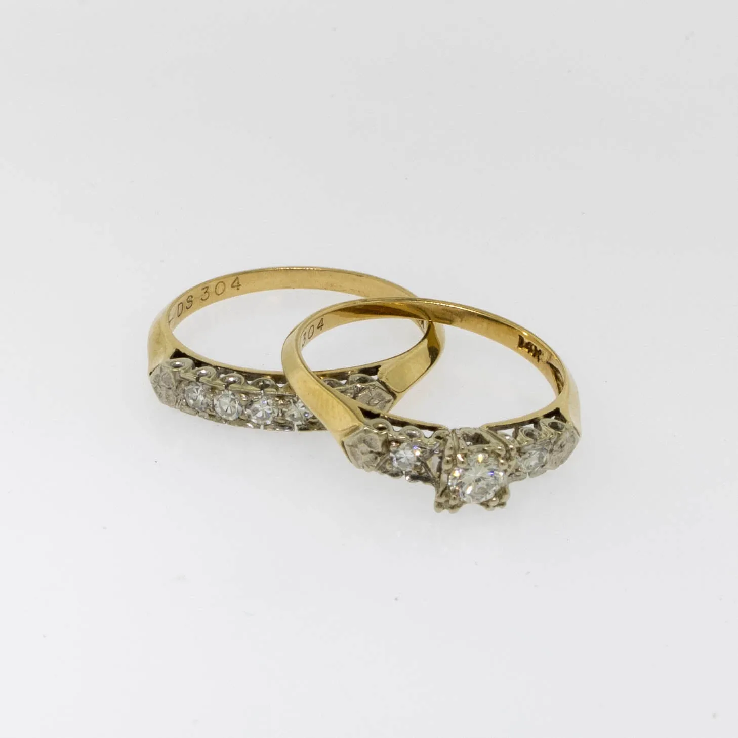 14K Yellow and White Gold Wedding Set .45CTTW Size 6.25 (Estate Jewelry)