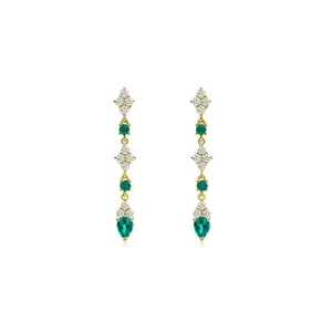 14K YELLOW DIAMOND & EMERALD DANGLE EARRINGS