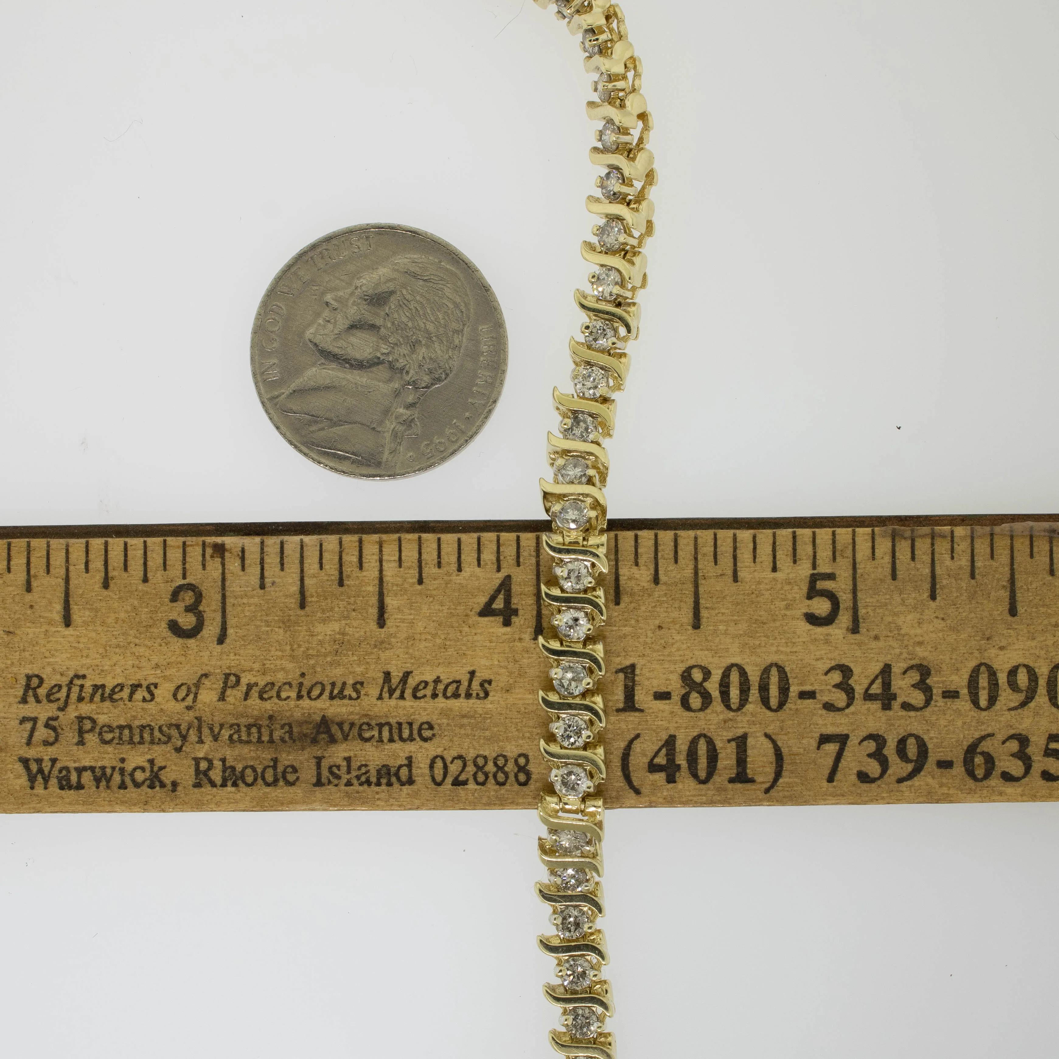 14K Yellow Gold 7.25" S-Style Diamond (2.50CTTW) Tennis Bracelet Preowned