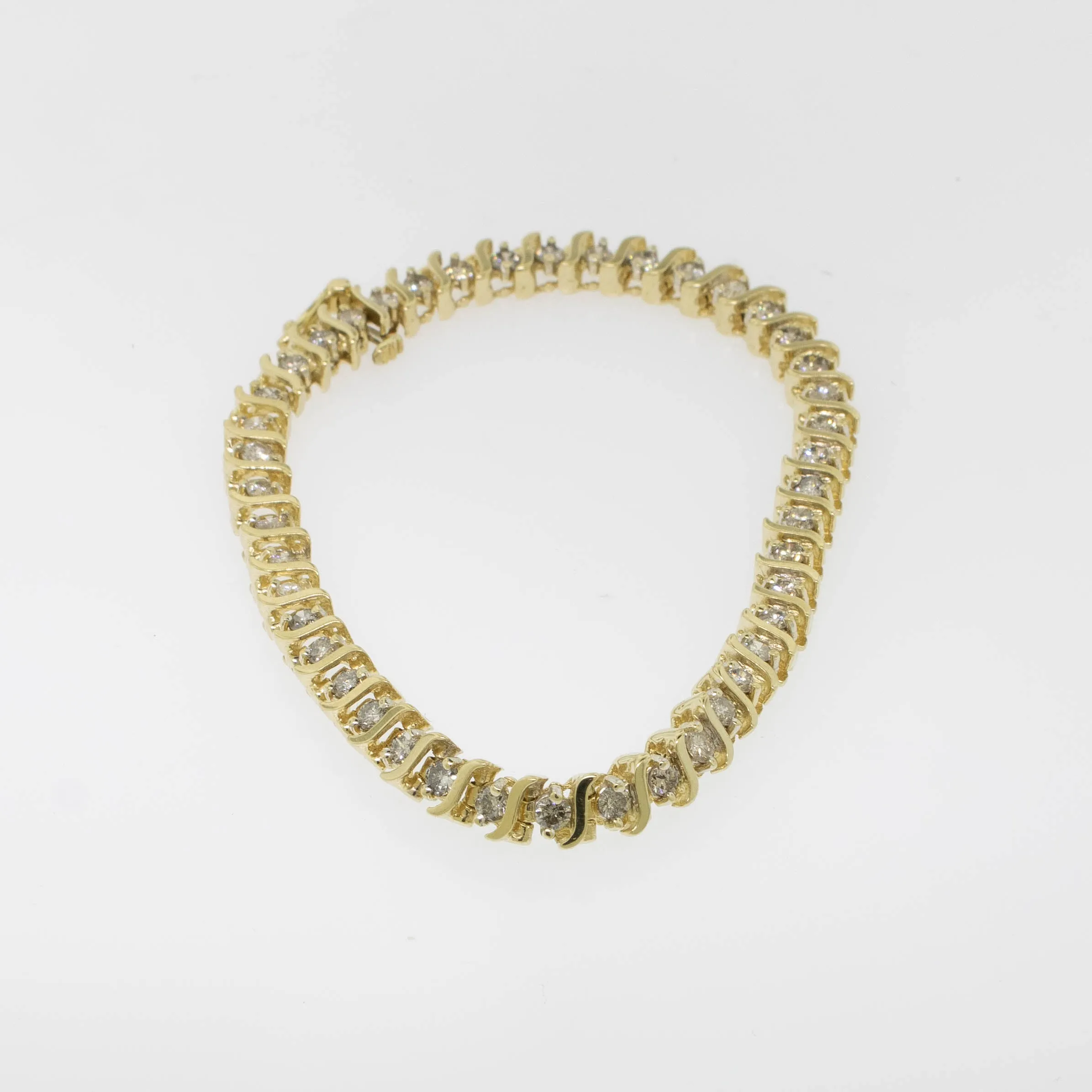 14K Yellow Gold 7.25" S-Style Diamond (2.50CTTW) Tennis Bracelet Preowned