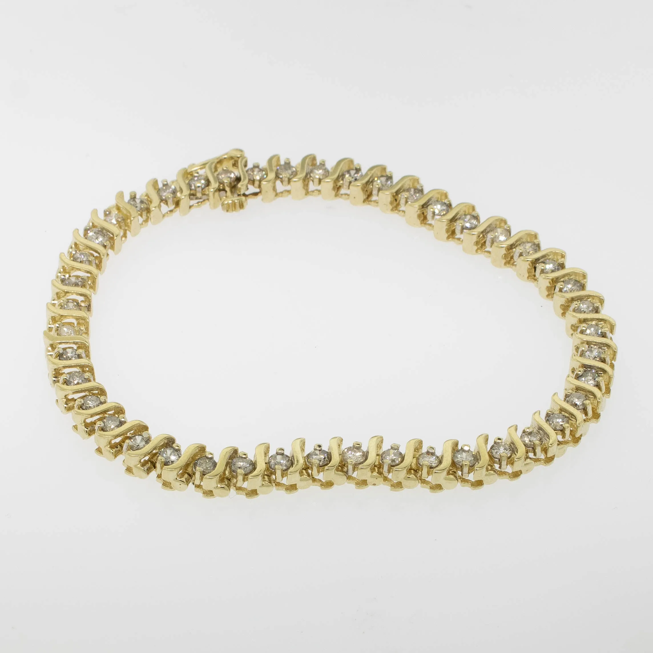 14K Yellow Gold 7.25" S-Style Diamond (2.50CTTW) Tennis Bracelet Preowned
