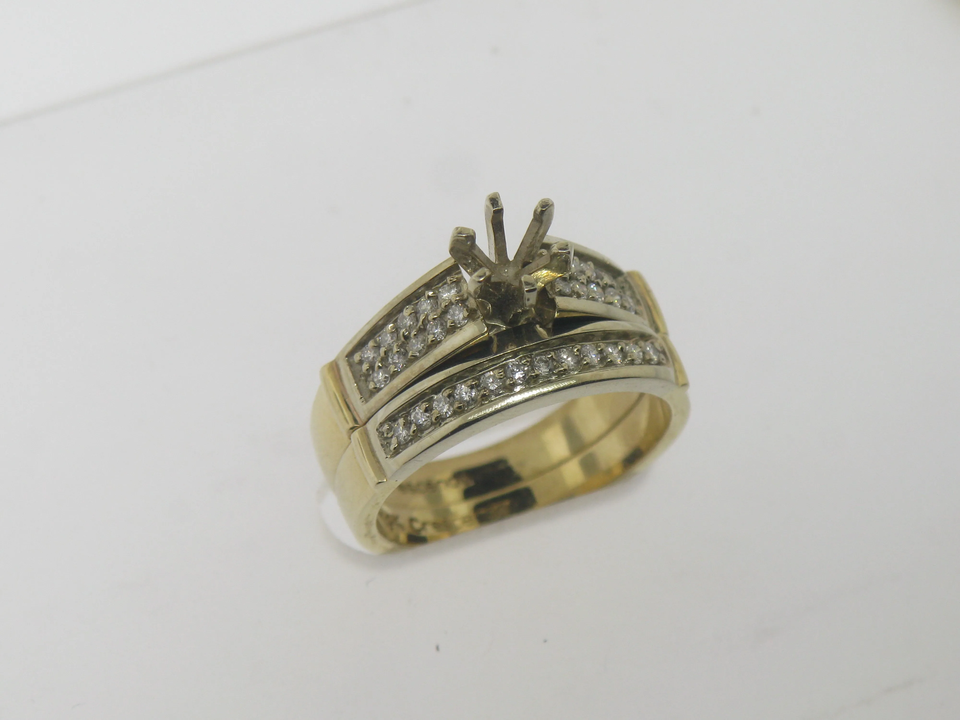 14k Yellow Gold Diamond Wedding Set Complimentary Mounting Size 6.75