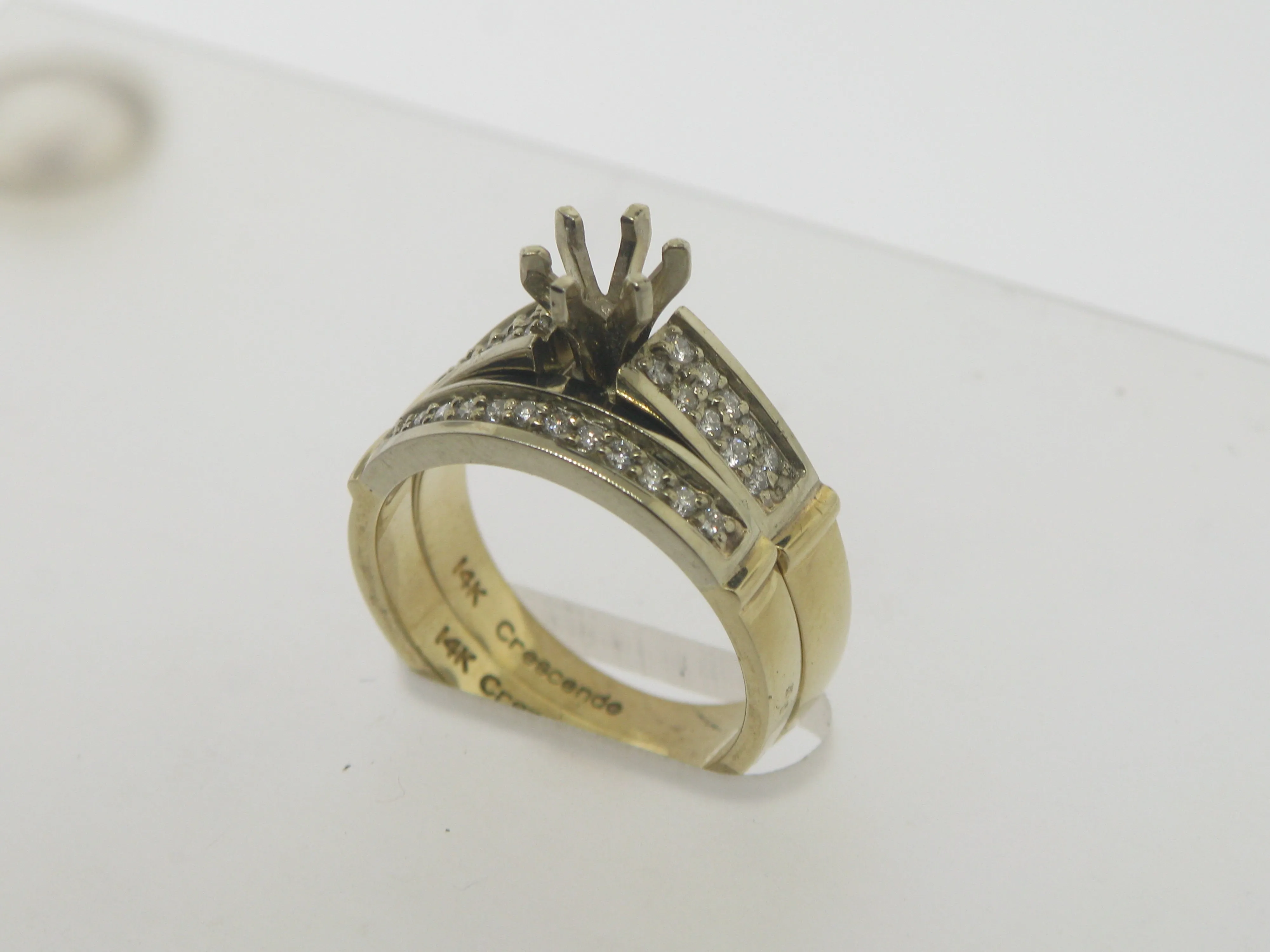 14k Yellow Gold Diamond Wedding Set Complimentary Mounting Size 6.75