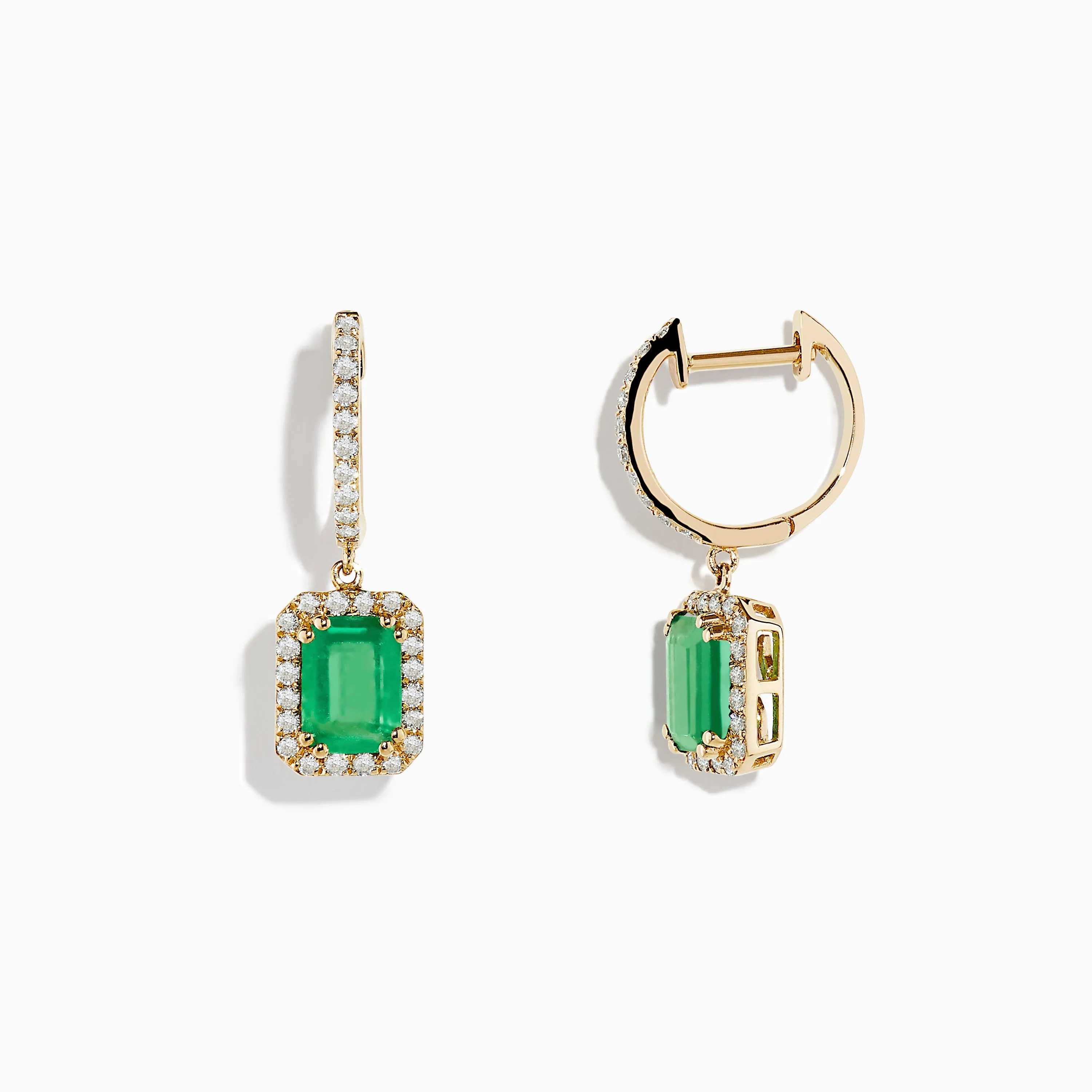 14K Yellow Gold Emerald and Diamond Drop Earrings