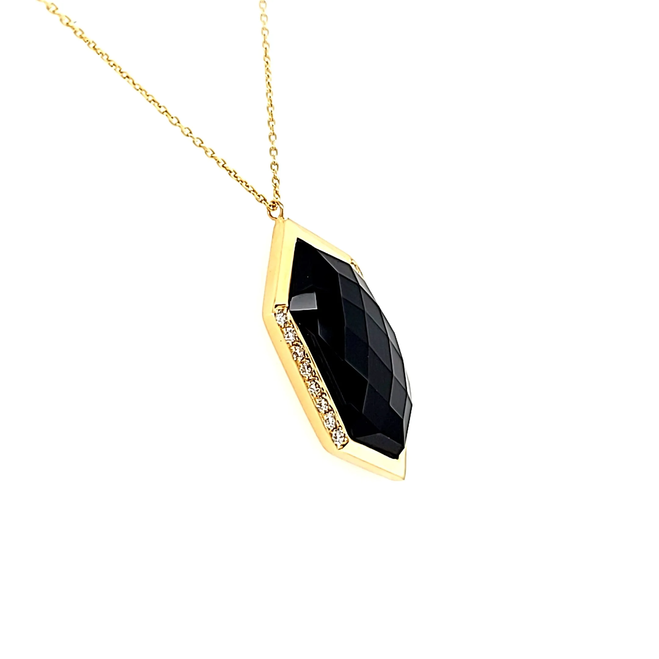 14k Yellow Gold Faceted Onyx & Diamond Necklace (I7722)