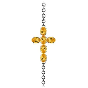 1.7 Carat 14K Solid White Gold Cross Bracelet Natural Citrine