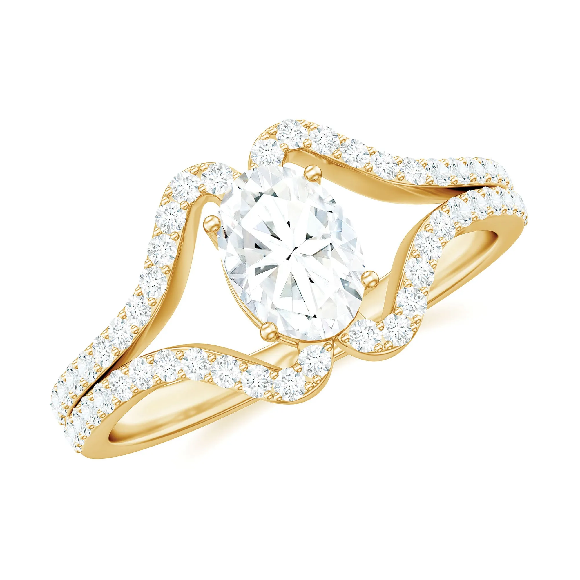 1.75 CT Oval Moissanite Split Shank Engagement Ring