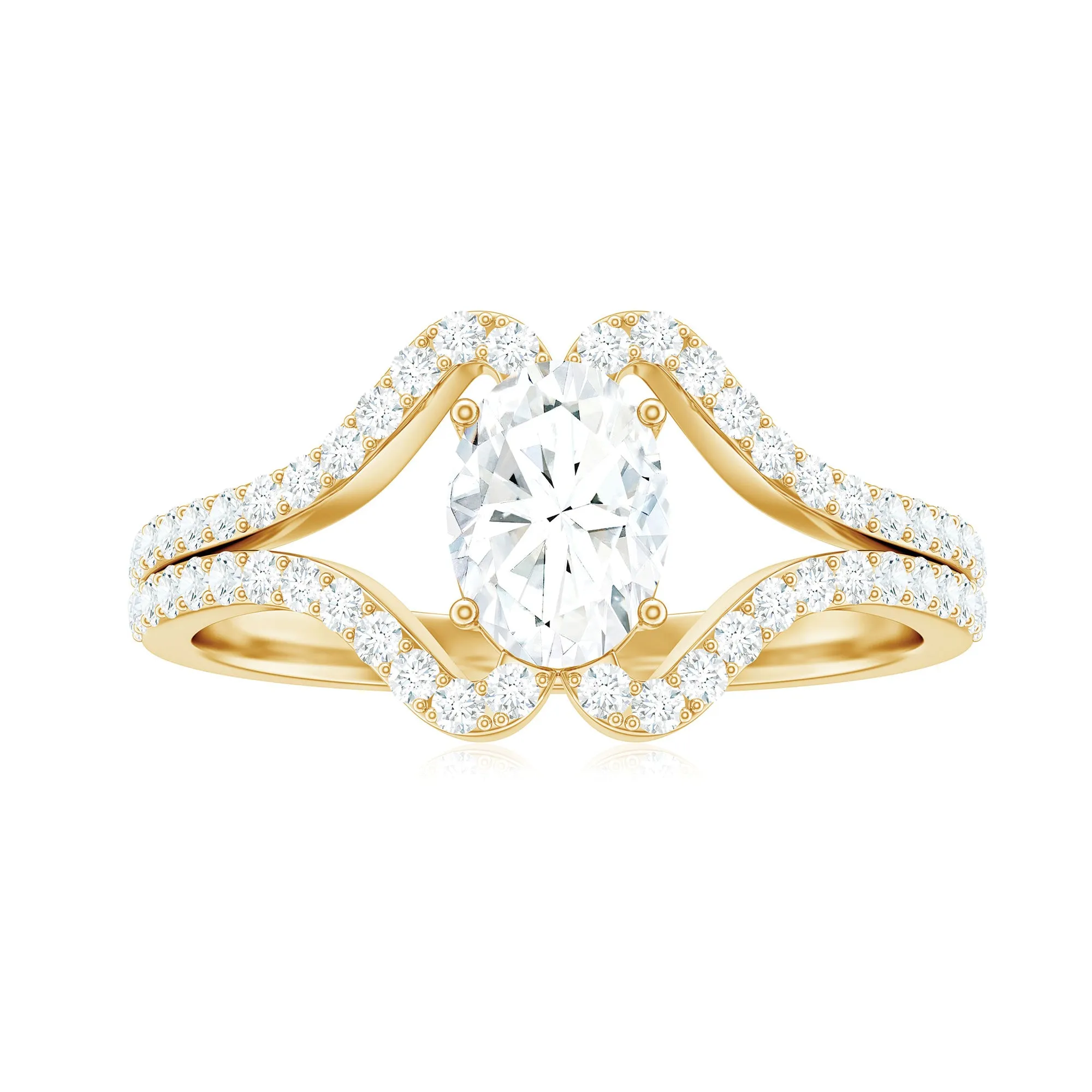 1.75 CT Oval Moissanite Split Shank Engagement Ring